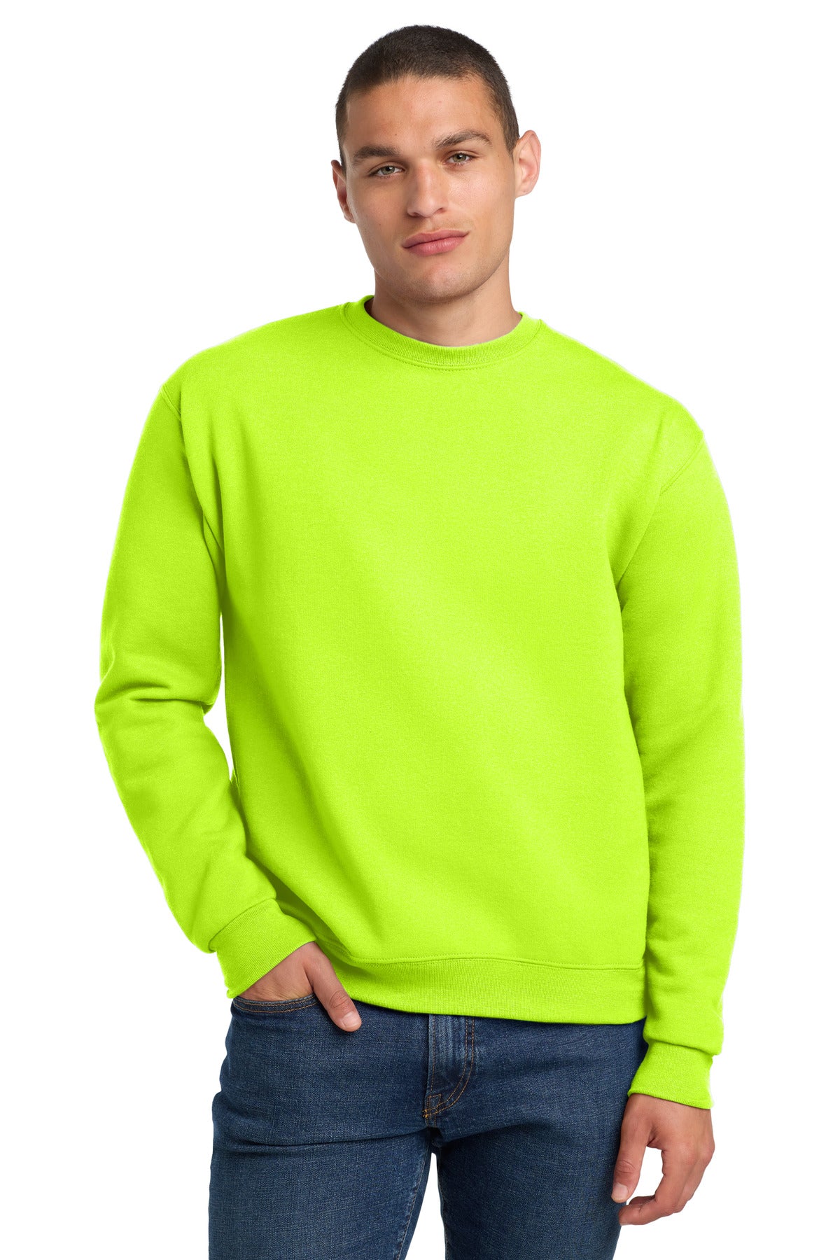 Custom Safety Green Super Sweats NuBlend - Crewneck 4662M, personalized by SanCanDo Swag in Argyle, TX