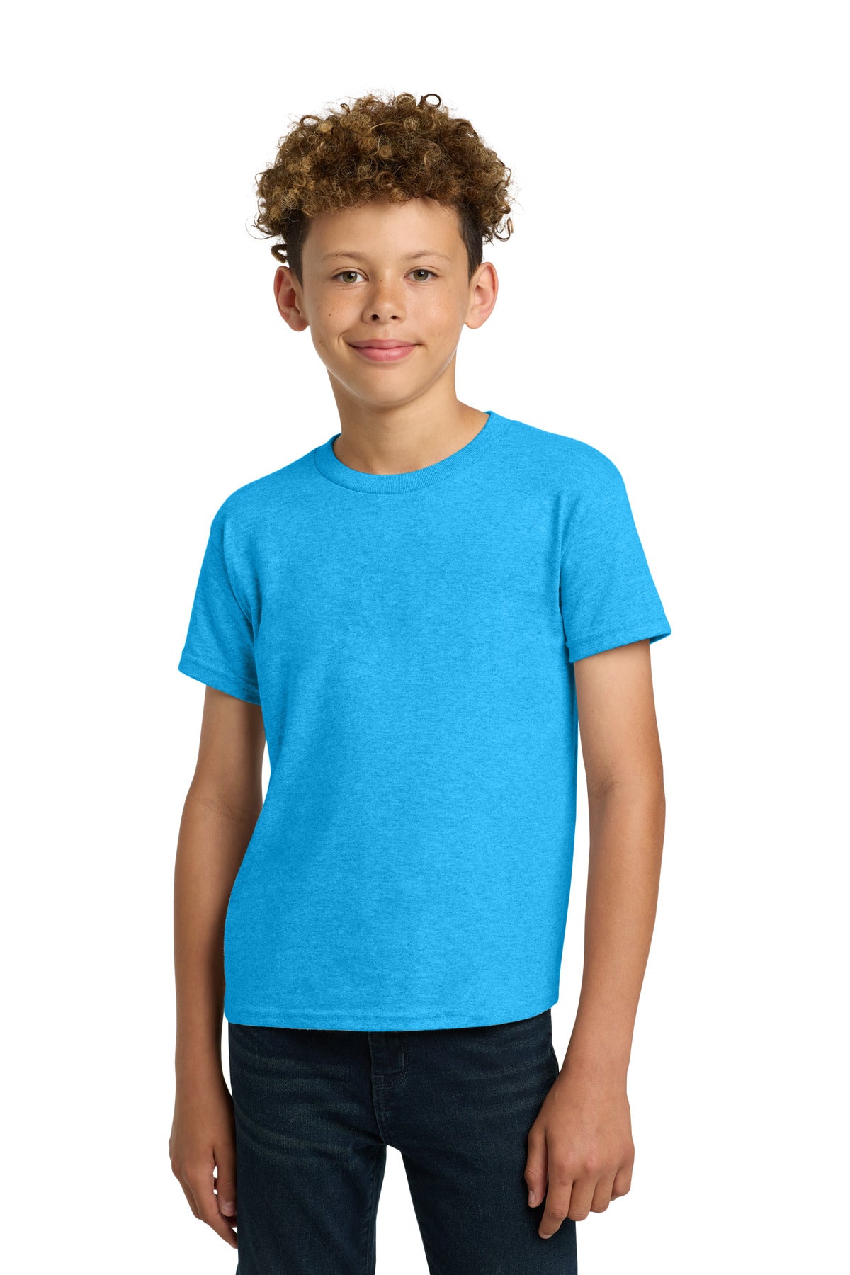 Custom Heather Sapphire Youth Heavy Cotton Cotton Tee 5000B, personalized by SanCanDo Swag in Argyle, TX