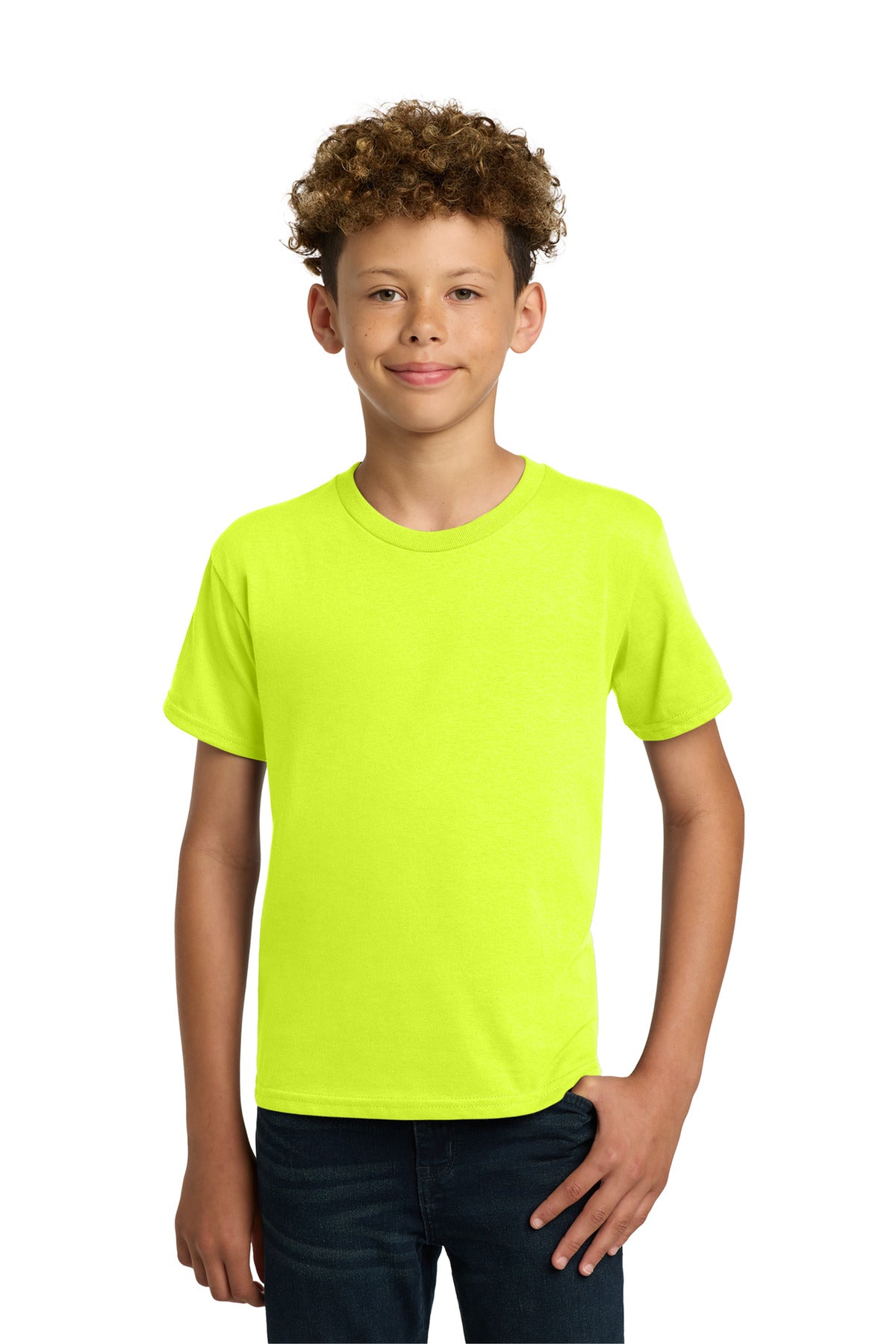 Custom Safety Green Youth Heavy Cotton Cotton Tee 5000B, personalized by SanCanDo Swag in Argyle, TX