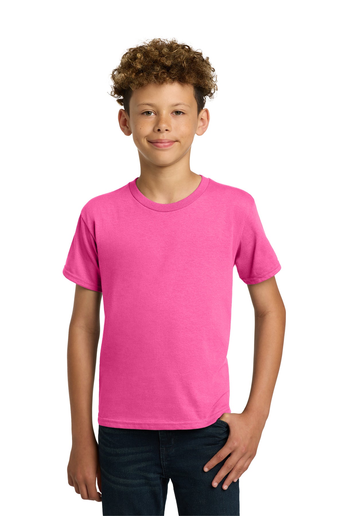 Custom Safety Pink Youth Heavy Cotton Cotton Tee 5000B, personalized by SanCanDo Swag in Argyle, TX