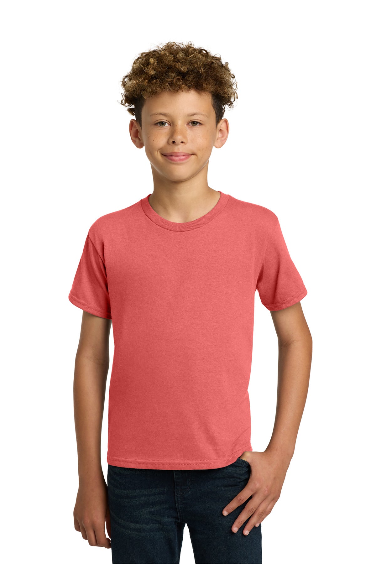 Custom Coral Silk Youth Heavy Cotton Cotton Tee 5000B, personalized by SanCanDo Swag in Argyle, TX