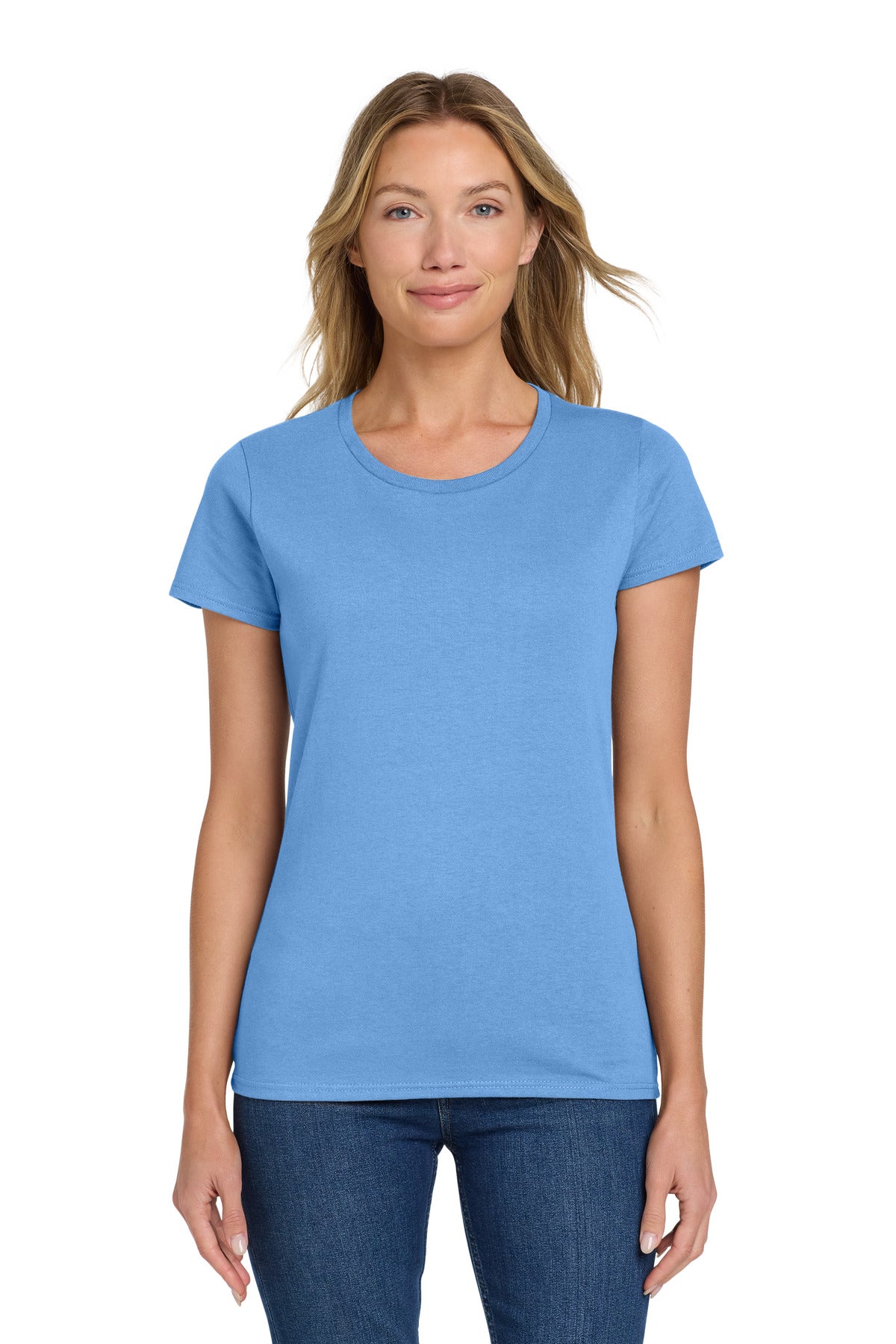 Custom Carolina Blue Women's Heavy Cotton Cotton Tee 5000L, personalized by SanCanDo Swag in Argyle, TX