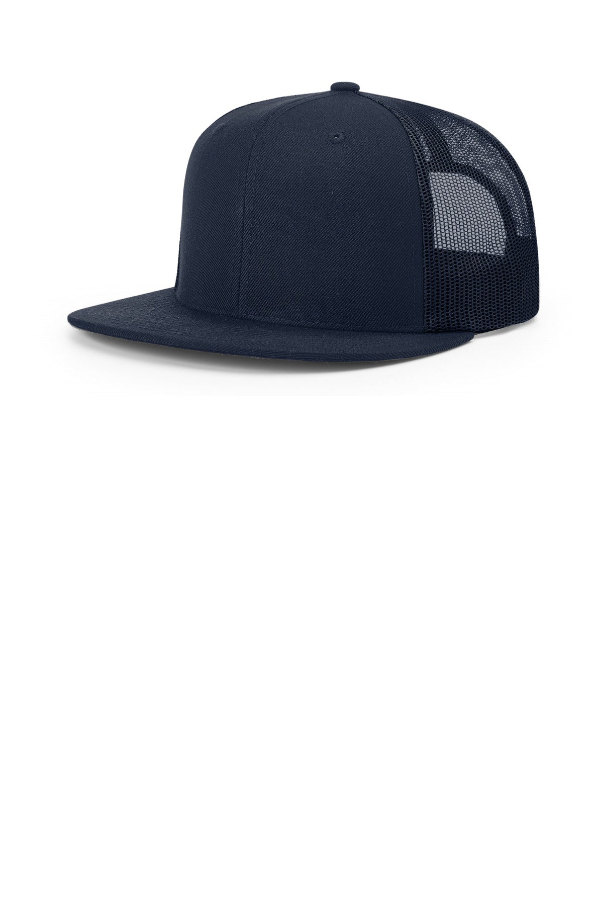 Custom Navy Acrylic-Wool Blend Flatbill Trucker 511, personalized by SanCanDo Swag in Argyle, TX