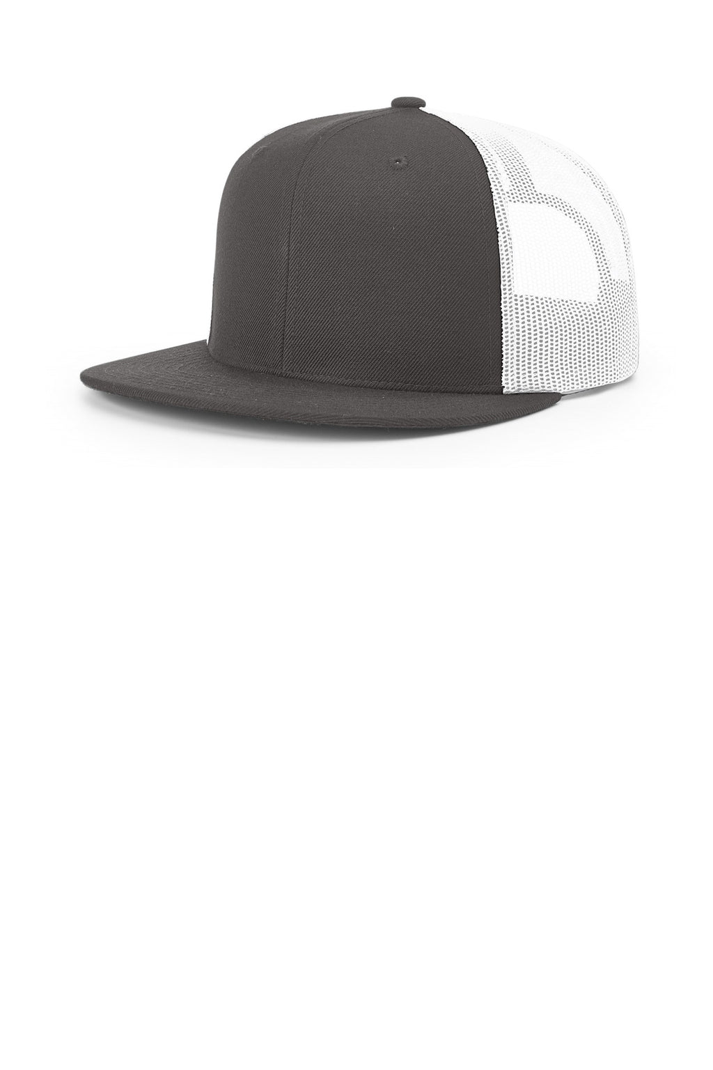 Custom Charcoal/ White Acrylic-Wool Blend Flatbill Trucker 511, personalized by SanCanDo Swag in Argyle, TX