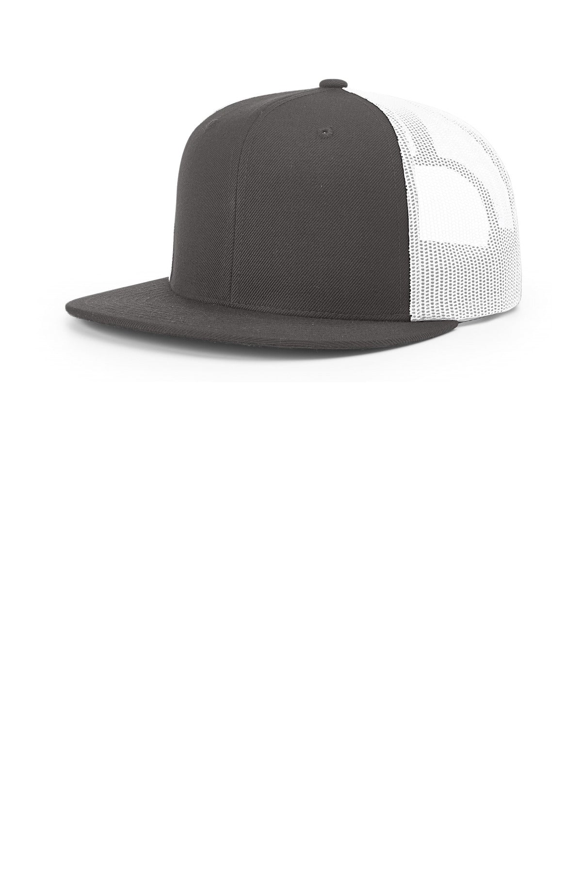 Custom Charcoal/ White Acrylic-Wool Blend Flatbill Trucker 511, personalized by SanCanDo Swag in Argyle, TX