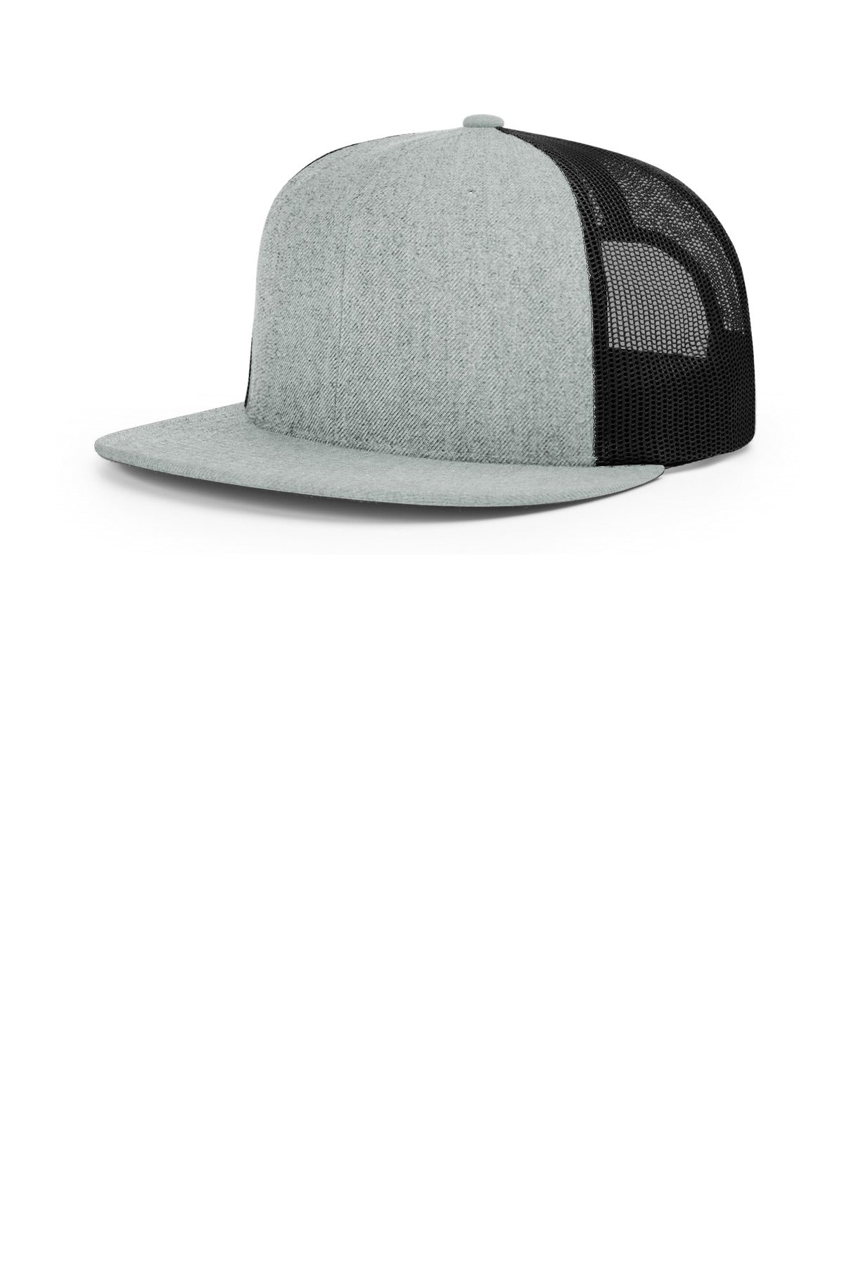 Custom Heather Grey/ Black Acrylic-Wool Blend Flatbill Trucker 511, personalized by SanCanDo Swag in Argyle, TX