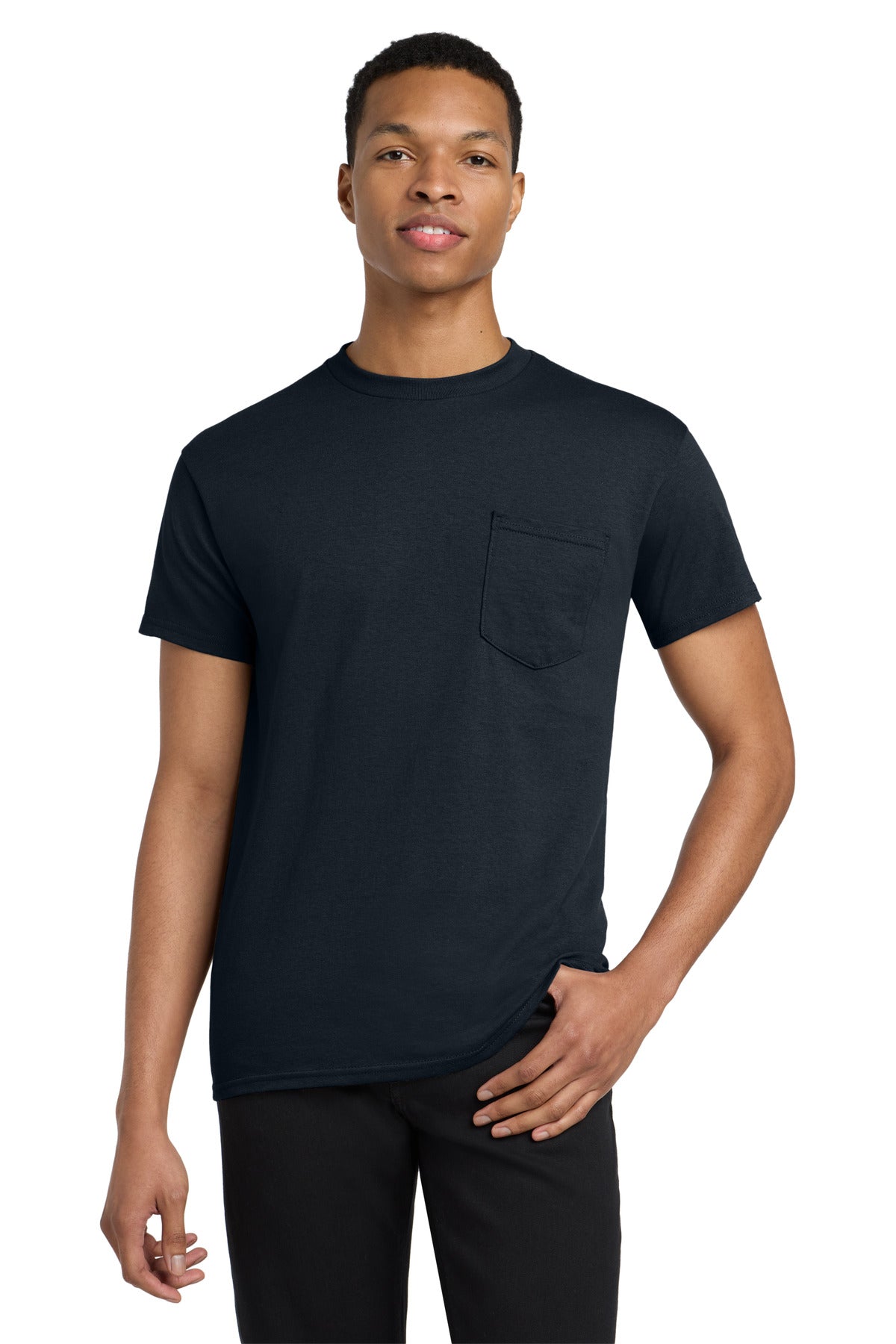 Custom Navy Heavy Cotton 100% Cotton Pocket Tee 5300, personalized by SanCanDo Swag in Argyle, TX