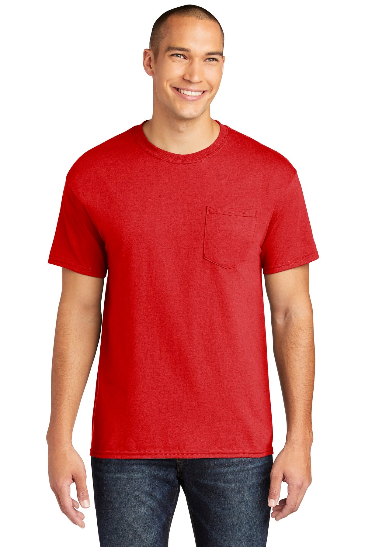 Custom Red Heavy Cotton 100% Cotton Pocket Tee 5300, personalized by SanCanDo Swag in Argyle, TX