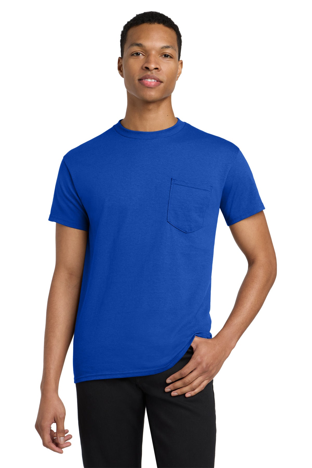 Custom Royal Heavy Cotton 100% Cotton Pocket Tee 5300, personalized by SanCanDo Swag in Argyle, TX