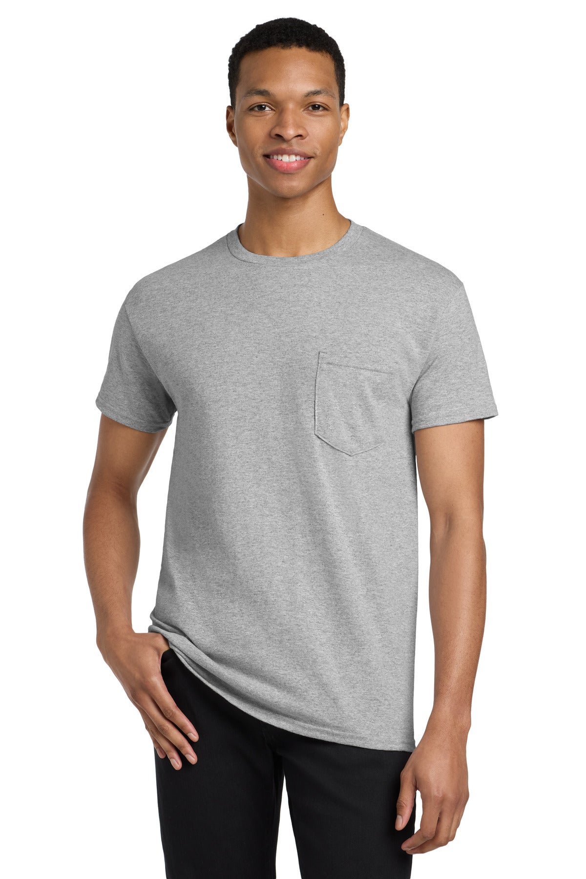 Custom Sport Grey Heavy Cotton 100% Cotton Pocket Tee 5300, personalized by SanCanDo Swag in Argyle, TX