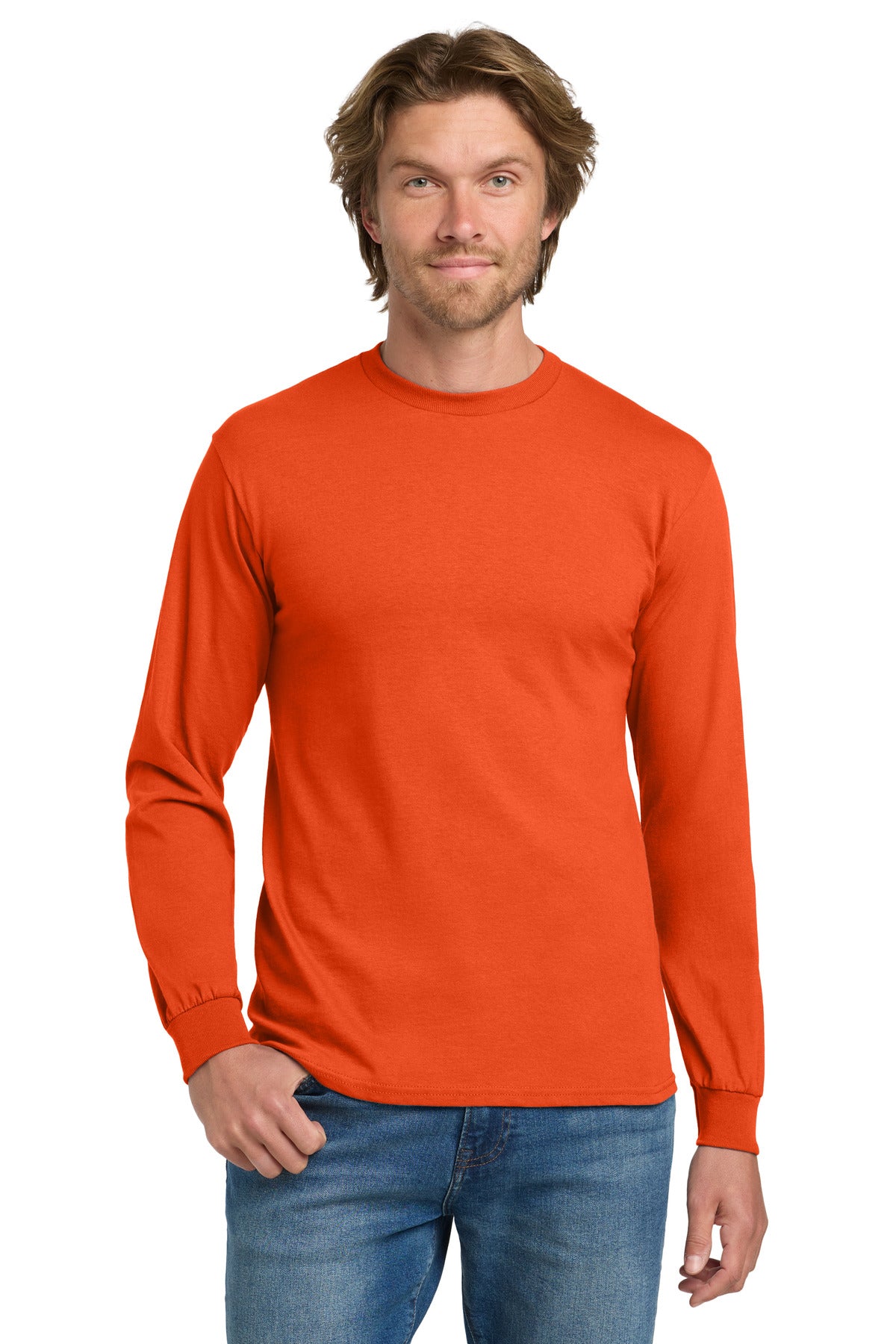 Custom Orange Heavy Cotton 100% Cotton Long Sleeve Tee 5400, personalized by SanCanDo Swag in Argyle, TX
