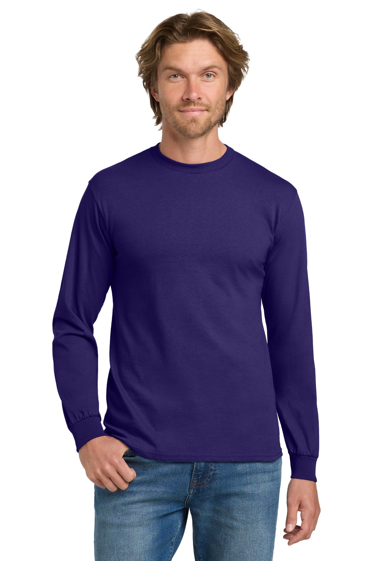 Custom Purple Heavy Cotton 100% Cotton Long Sleeve Tee 5400, personalized by SanCanDo Swag in Argyle, TX