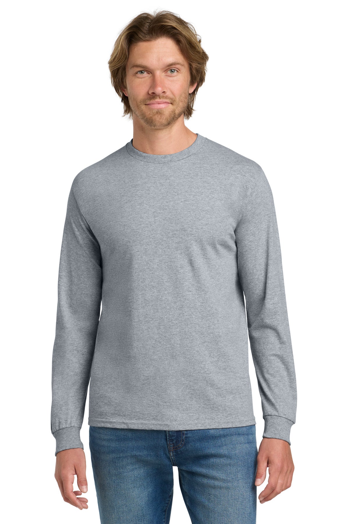 Custom Sport Grey Heavy Cotton 100% Cotton Long Sleeve Tee 5400, personalized by SanCanDo Swag in Argyle, TX