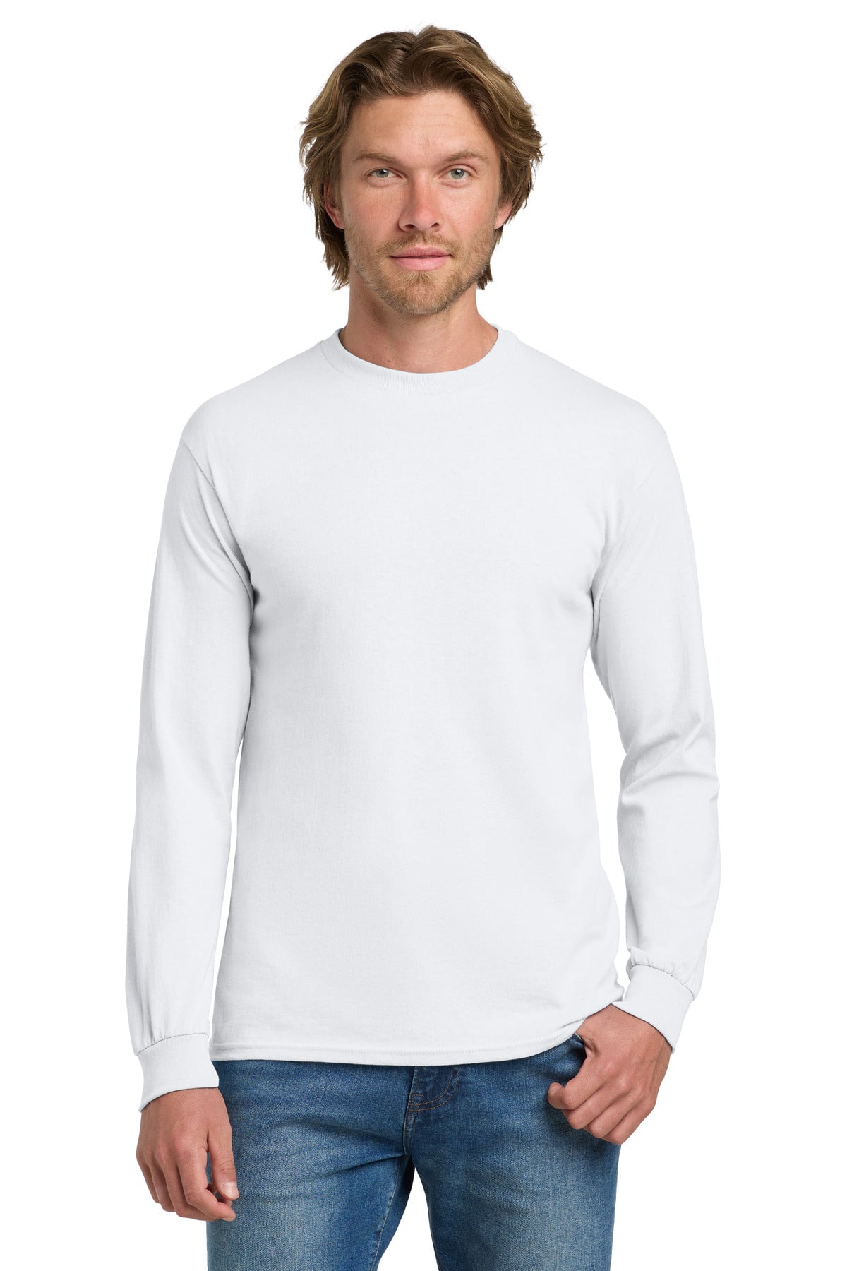 Custom White Heavy Cotton 100% Cotton Long Sleeve Tee 5400, personalized by SanCanDo Swag in Argyle, TX