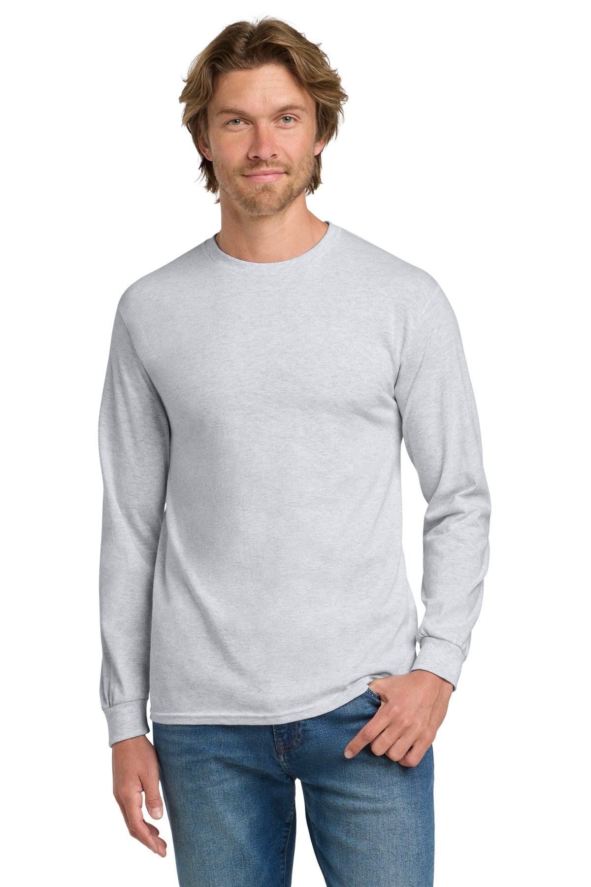 Custom Ash Heavy Cotton 100% Cotton Long Sleeve Tee 5400, personalized by SanCanDo Swag in Argyle, TX