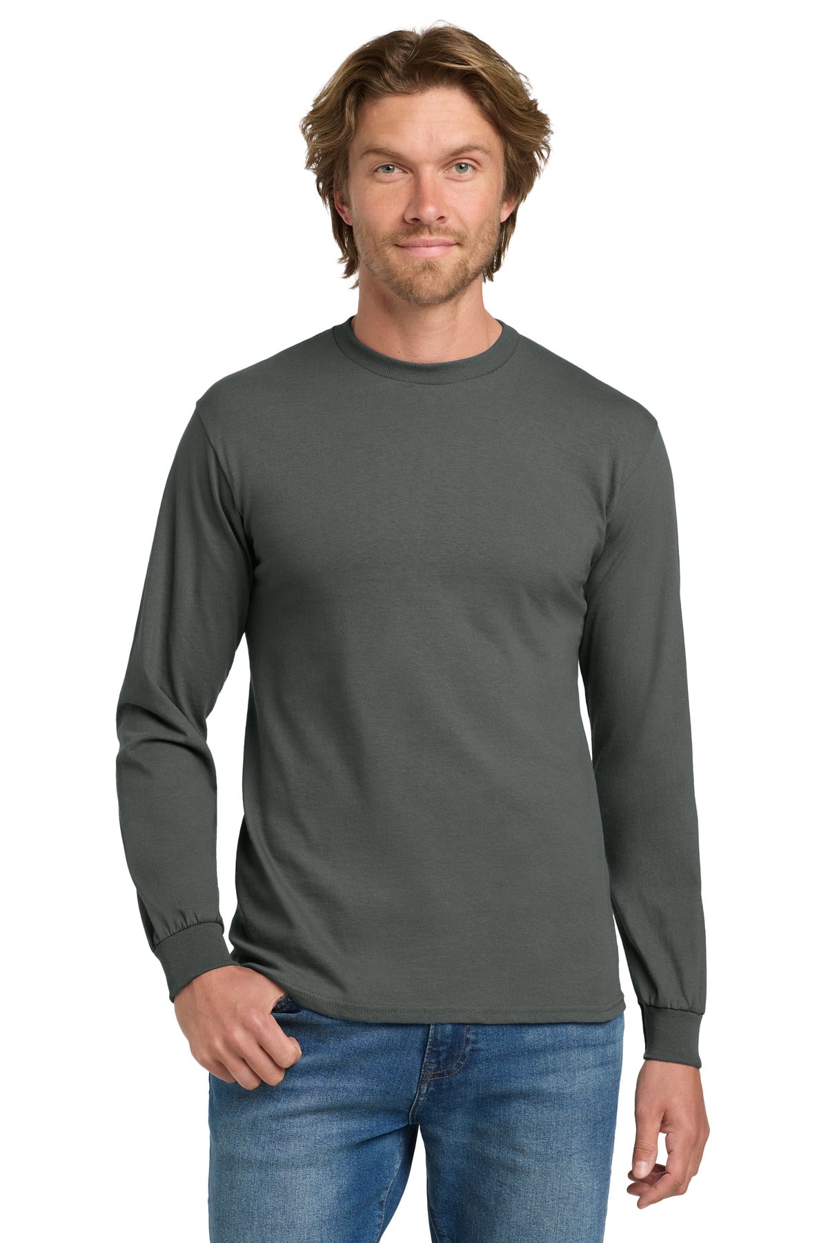 Custom Charcoal Heavy Cotton 100% Cotton Long Sleeve Tee 5400, personalized by SanCanDo Swag in Argyle, TX
