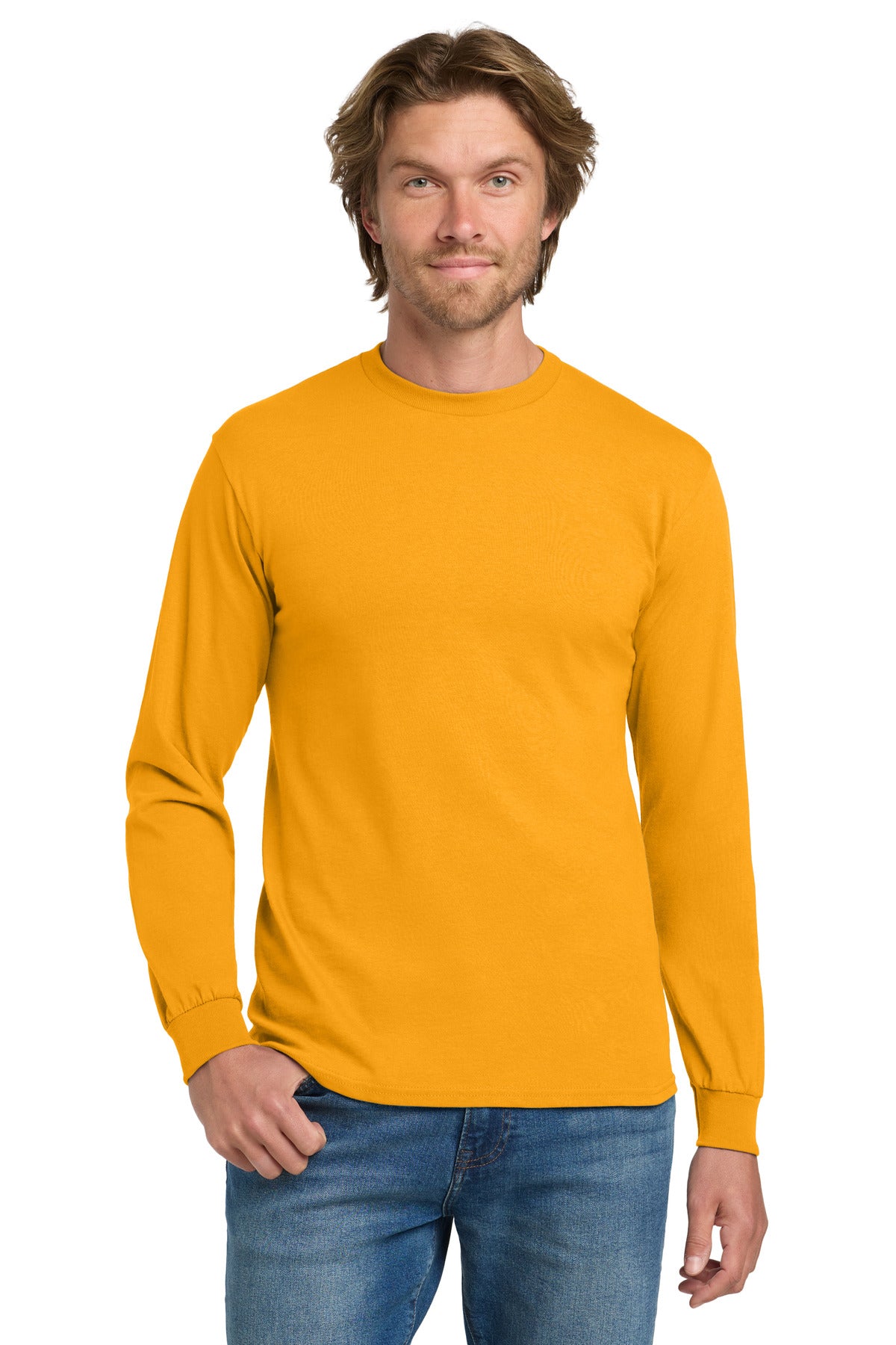 Custom Gold Heavy Cotton 100% Cotton Long Sleeve Tee 5400, personalized by SanCanDo Swag in Argyle, TX