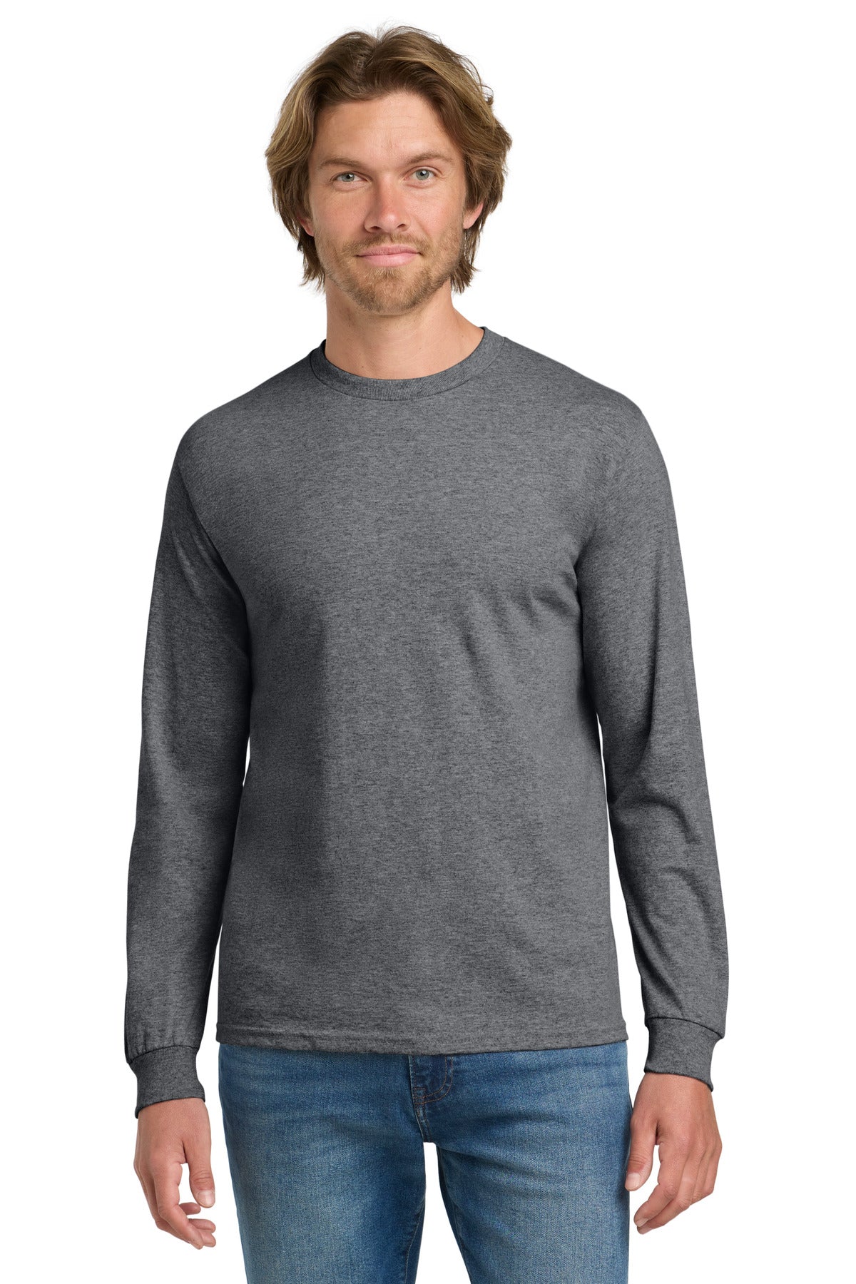 Custom Graphite Heather Heavy Cotton 100% Cotton Long Sleeve Tee 5400, personalized by SanCanDo Swag in Argyle, TX