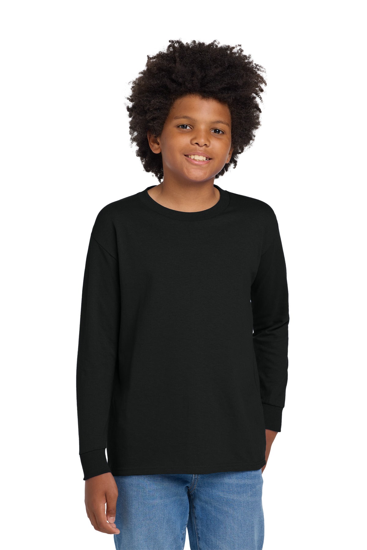 Custom Black Heavy Cotton 100% Cotton Long Sleeve Tee 5400B, personalized by SanCanDo Swag in Argyle, TX