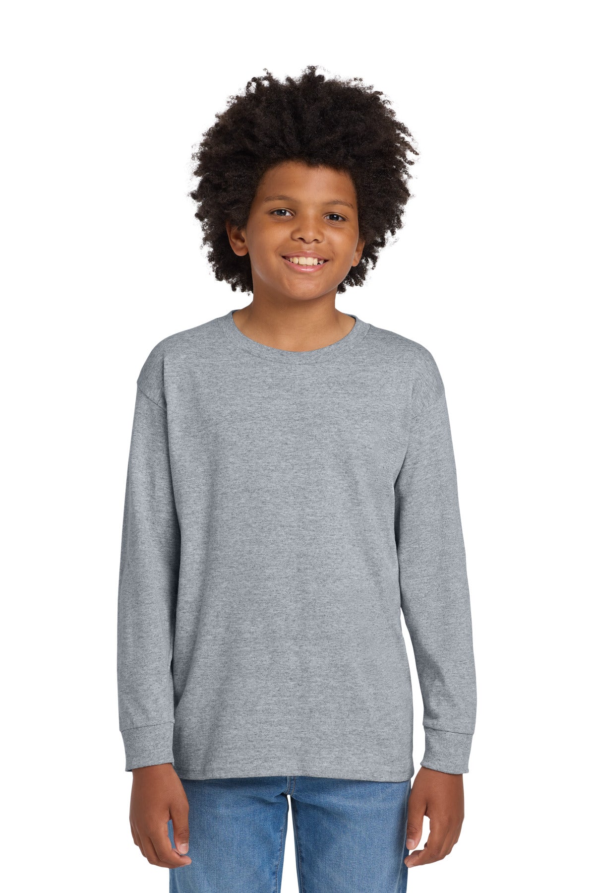 Custom Sport Grey Heavy Cotton 100% Cotton Long Sleeve Tee 5400B, personalized by SanCanDo Swag in Argyle, TX