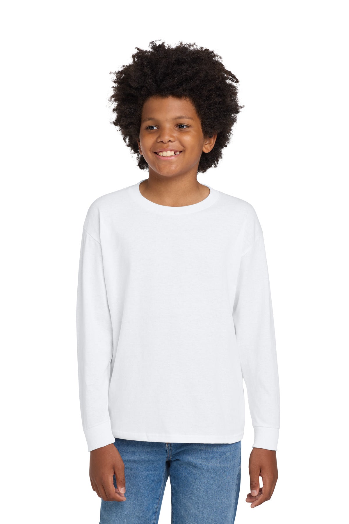 Custom White Heavy Cotton 100% Cotton Long Sleeve Tee 5400B, personalized by SanCanDo Swag in Argyle, TX