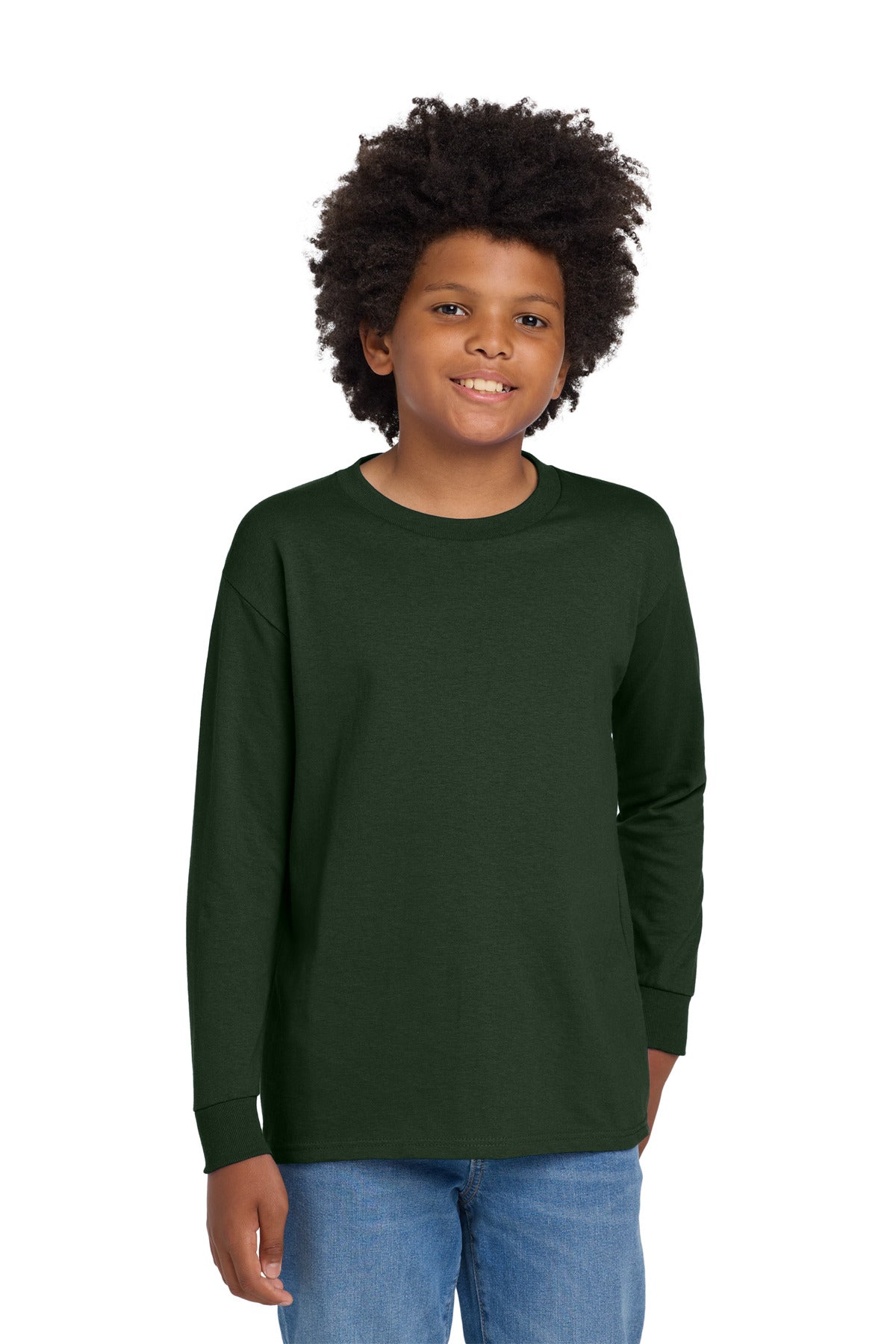 Custom Forest Green Heavy Cotton 100% Cotton Long Sleeve Tee 5400B, personalized by SanCanDo Swag in Argyle, TX