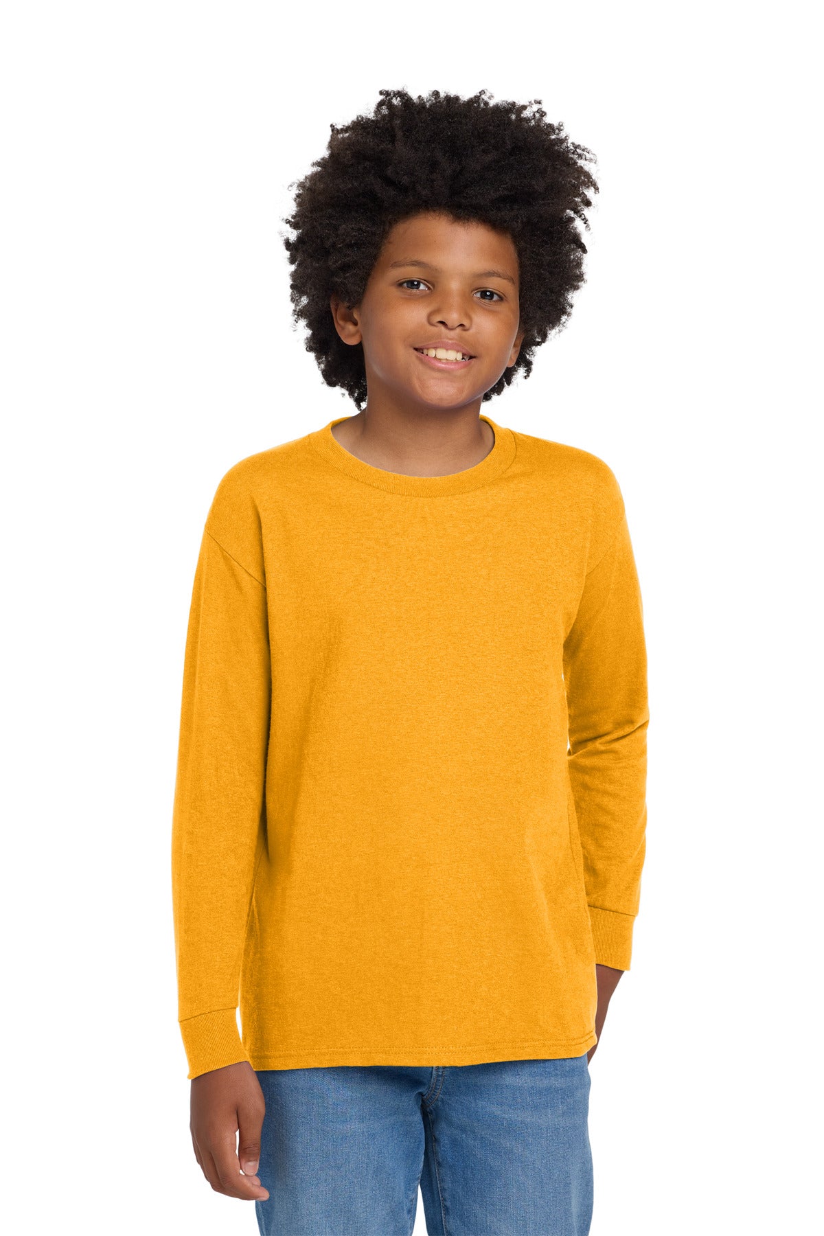 Custom Gold Heavy Cotton 100% Cotton Long Sleeve Tee 5400B, personalized by SanCanDo Swag in Argyle, TX
