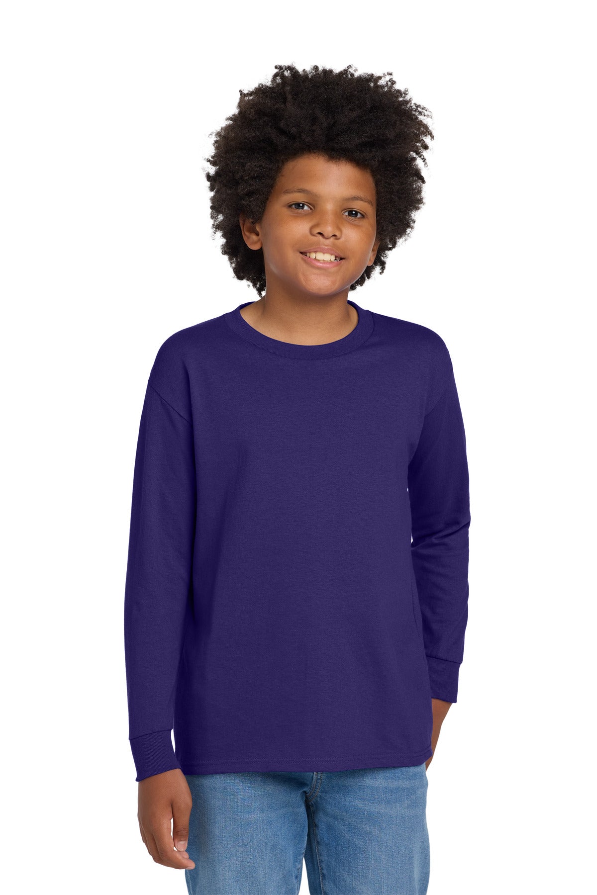 Custom Purple Heavy Cotton 100% Cotton Long Sleeve Tee 5400B, personalized by SanCanDo Swag in Argyle, TX