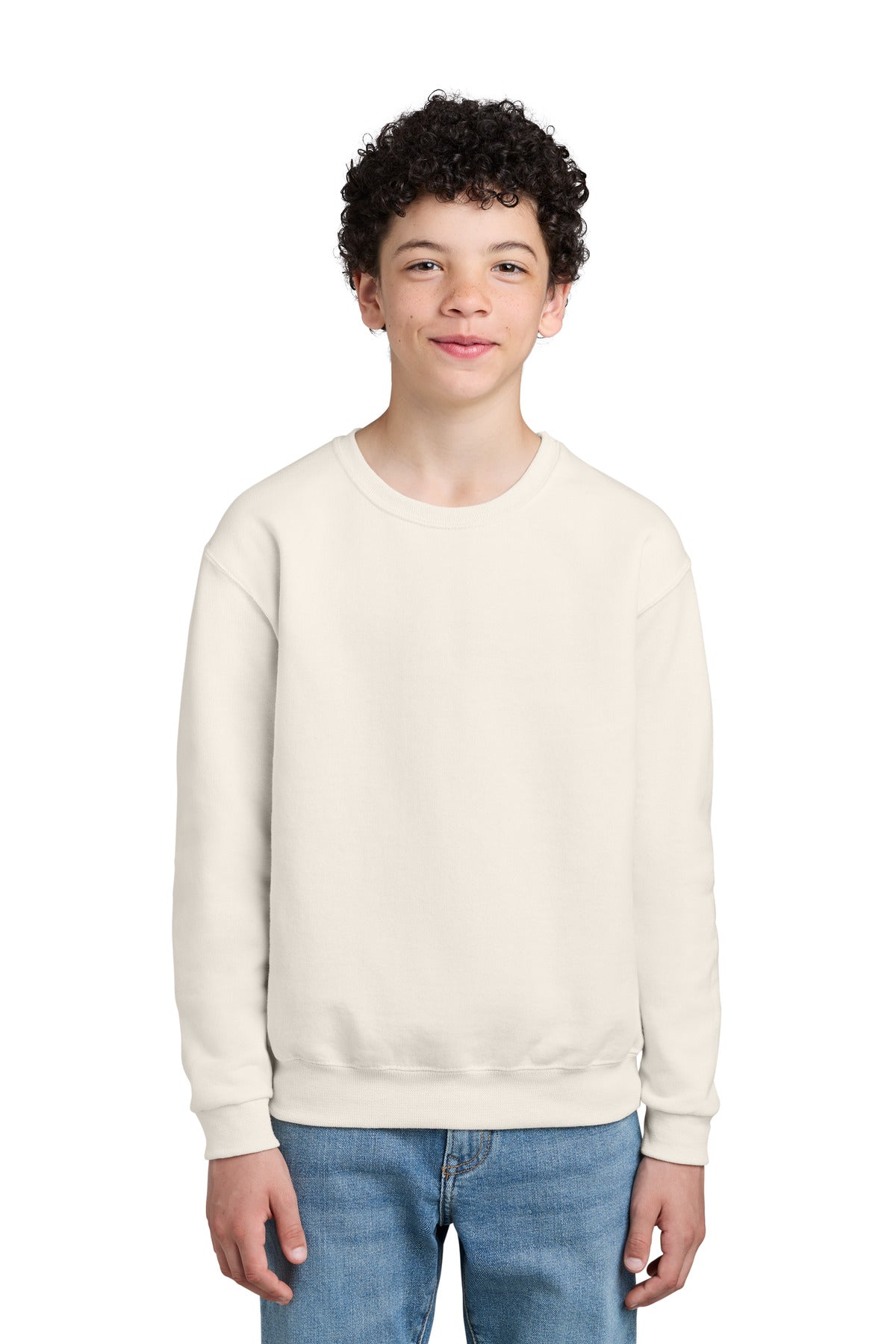 Custom Sweet Cream Heather Youth NuBlend Crewneck 562B, personalized by SanCanDo Swag in Argyle, TX