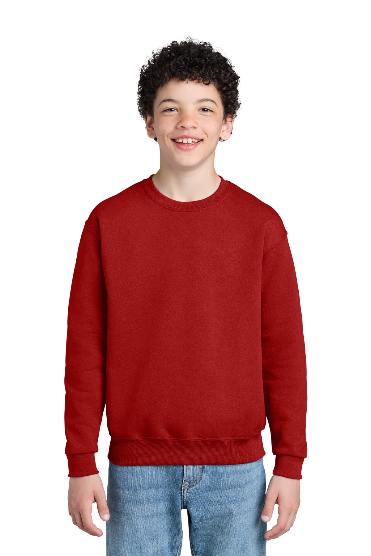 Custom True Red Youth NuBlend Crewneck 562B, personalized by SanCanDo Swag in Argyle, TX