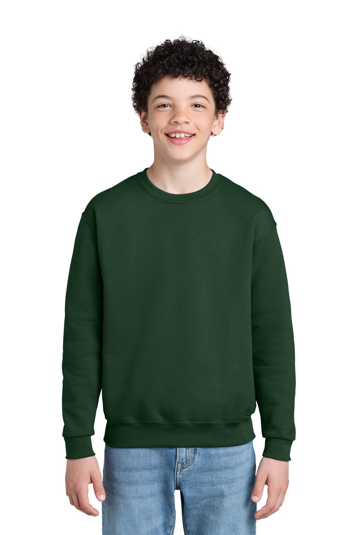 Custom Forest Green Youth NuBlend Crewneck 562B, personalized by SanCanDo Swag in Argyle, TX