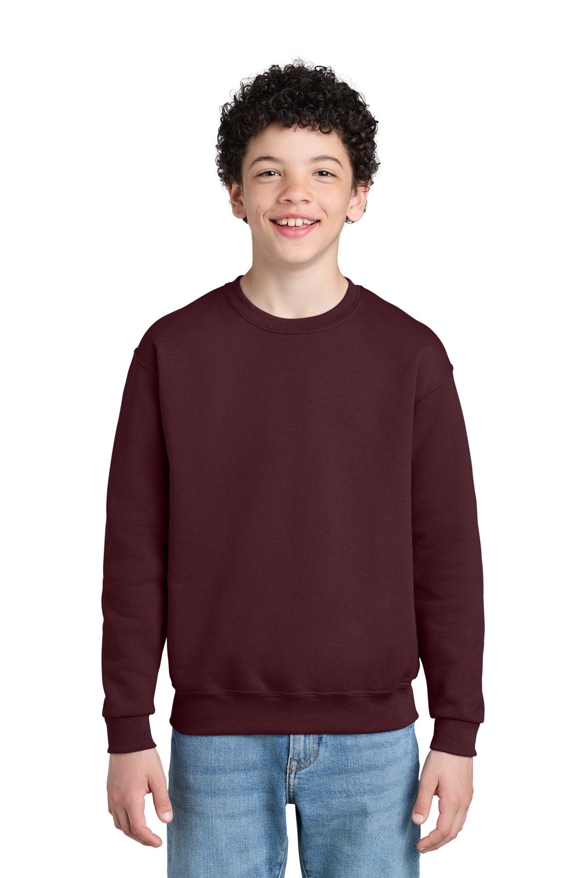 Custom Maroon Youth NuBlend Crewneck 562B, personalized by SanCanDo Swag in Argyle, TX