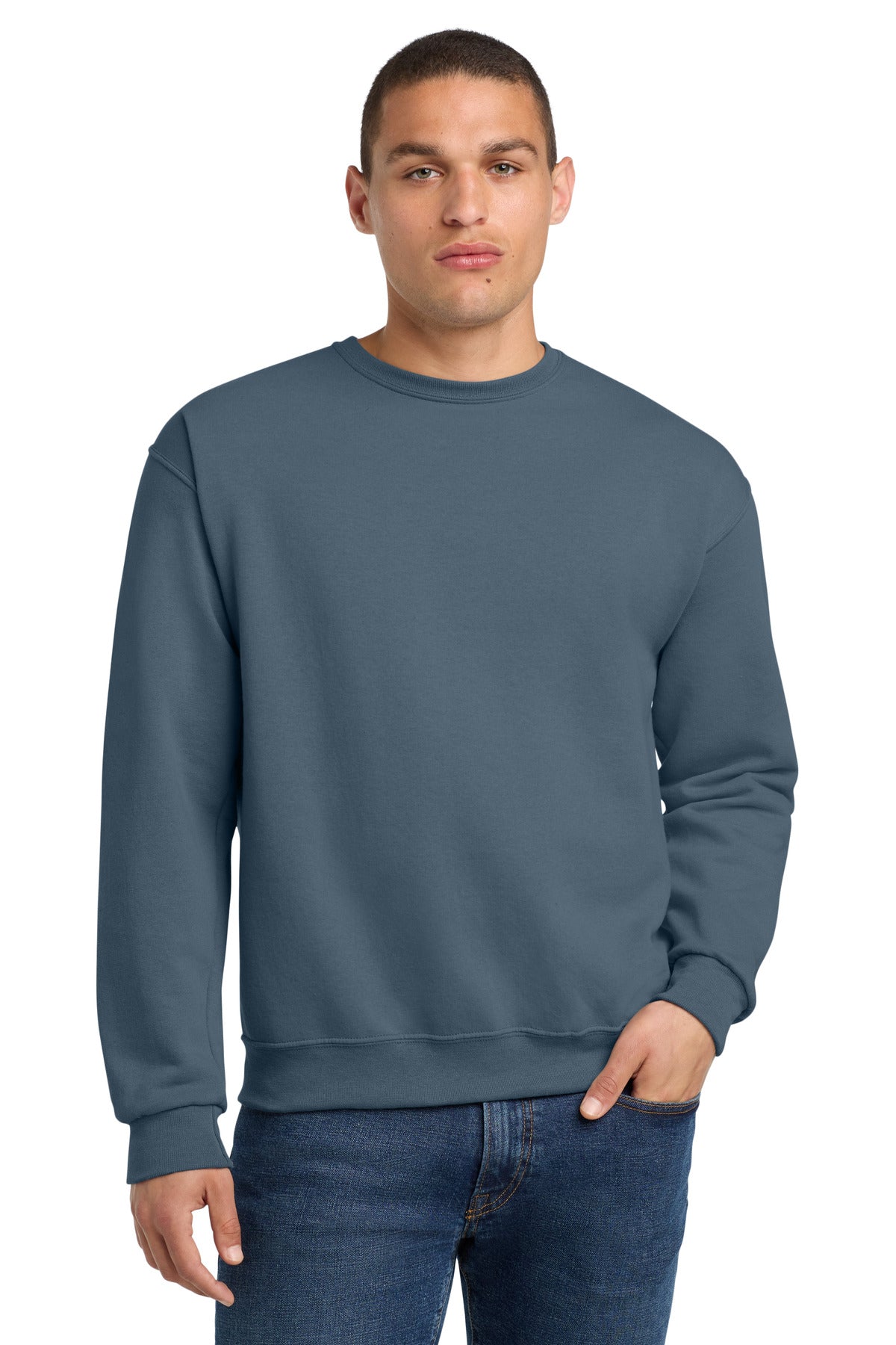 Custom Denim NuBlend Crewneck 562M, personalized by SanCanDo Swag in Argyle, TX