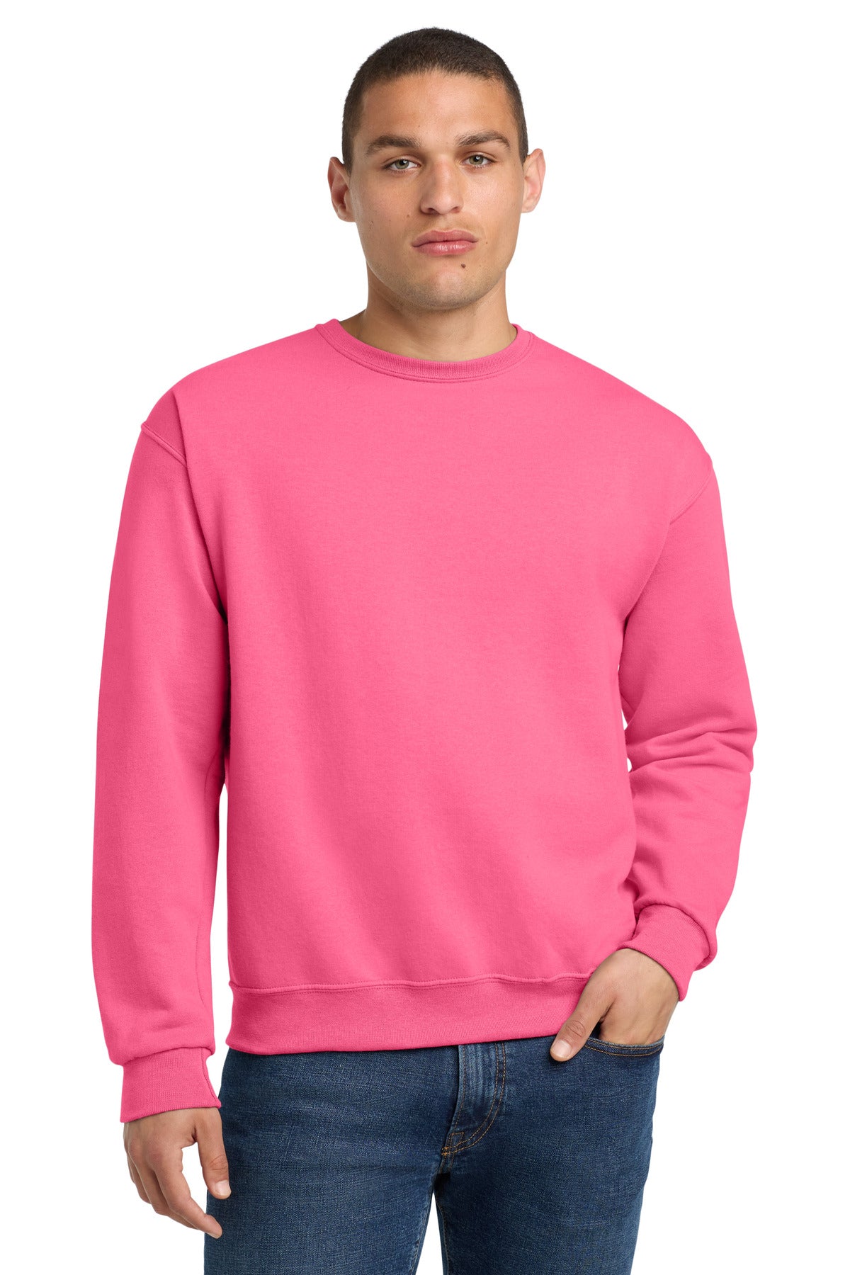 Custom Neon Pink NuBlend Crewneck 562M, personalized by SanCanDo Swag in Argyle, TX