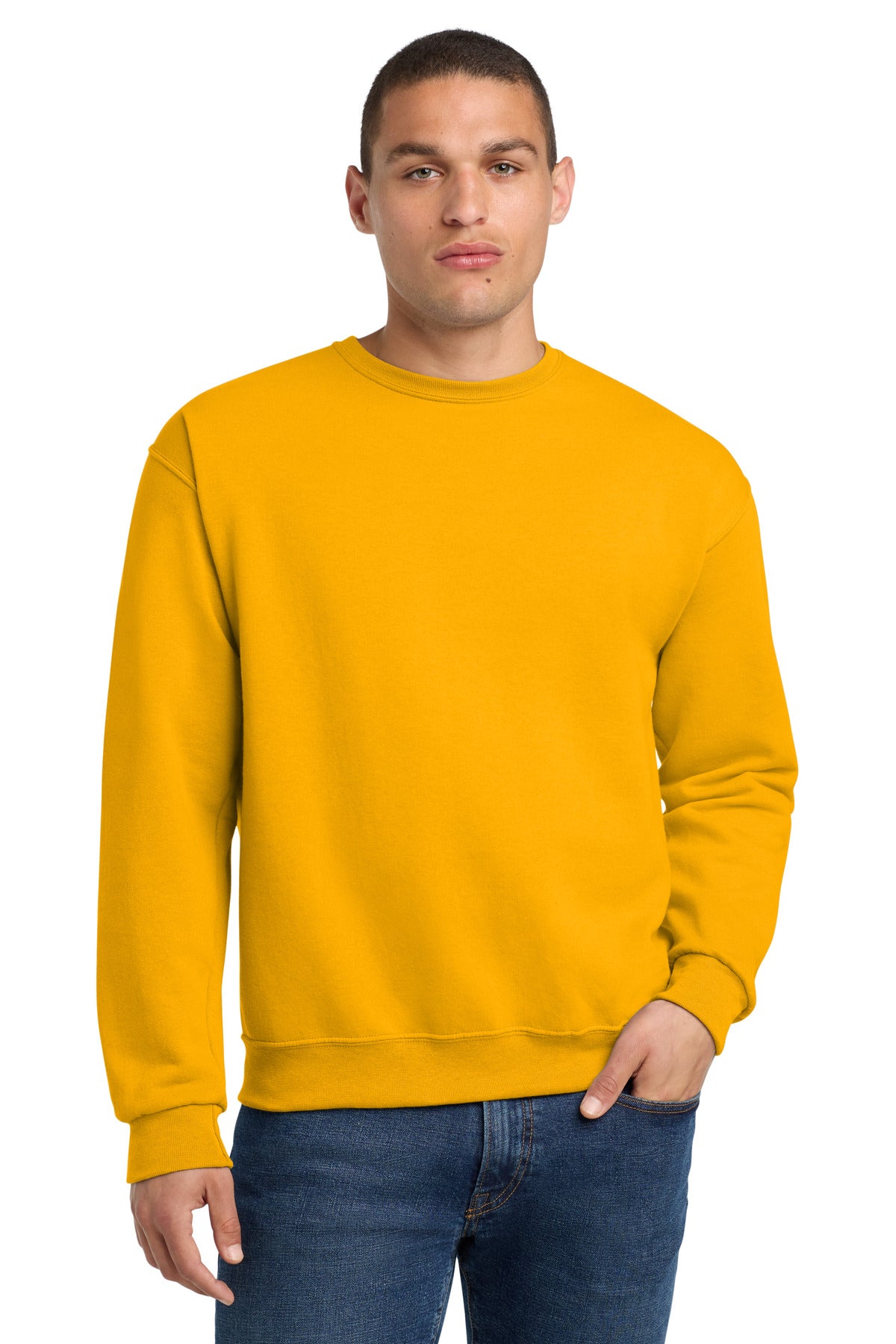Custom Gold NuBlend Crewneck 562M, personalized by SanCanDo Swag in Argyle, TX