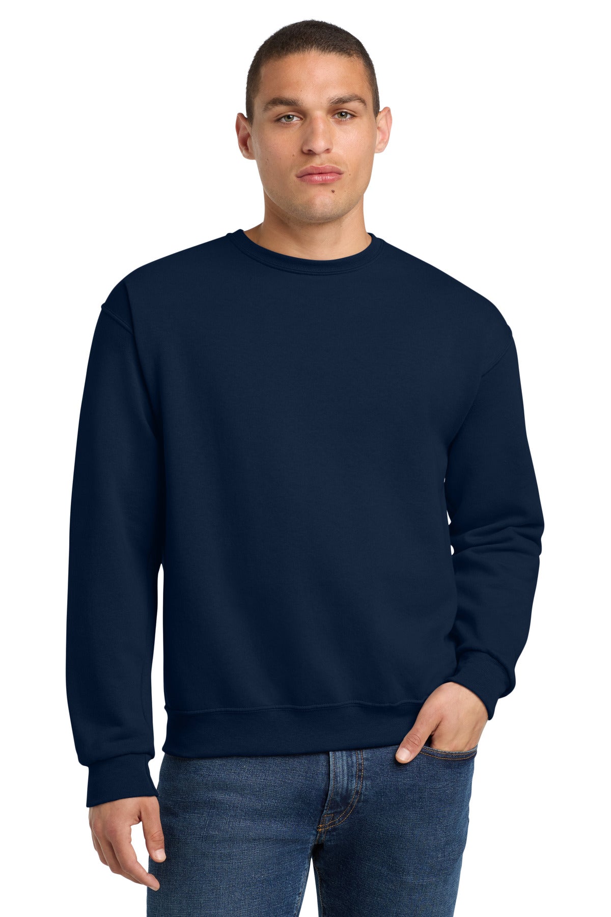 Custom J. Navy NuBlend Crewneck 562M, personalized by SanCanDo Swag in Argyle, TX