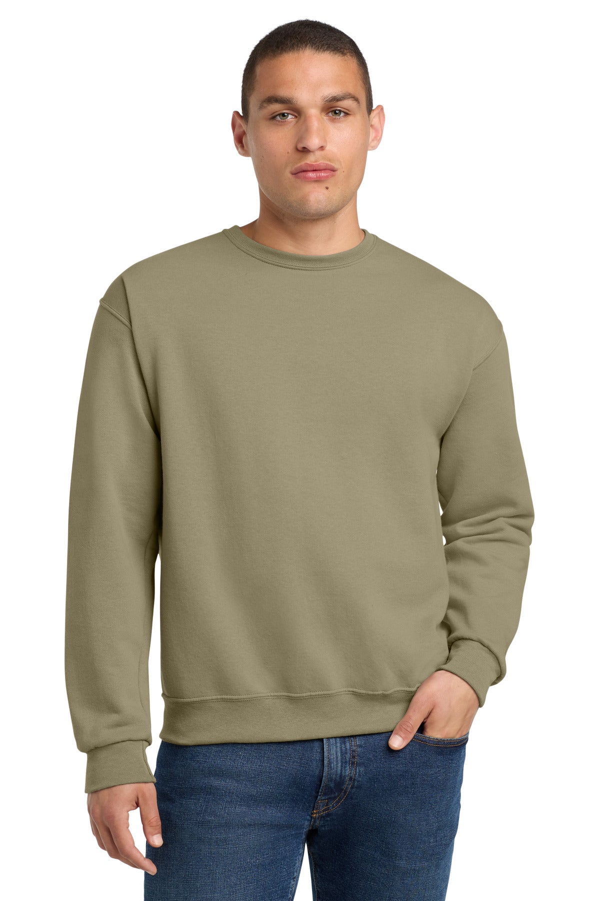 Custom Khaki NuBlend Crewneck 562M, personalized by SanCanDo Swag in Argyle, TX