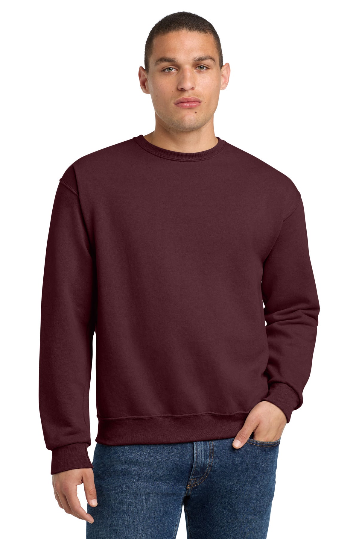 Custom Maroon NuBlend Crewneck 562M, personalized by SanCanDo Swag in Argyle, TX