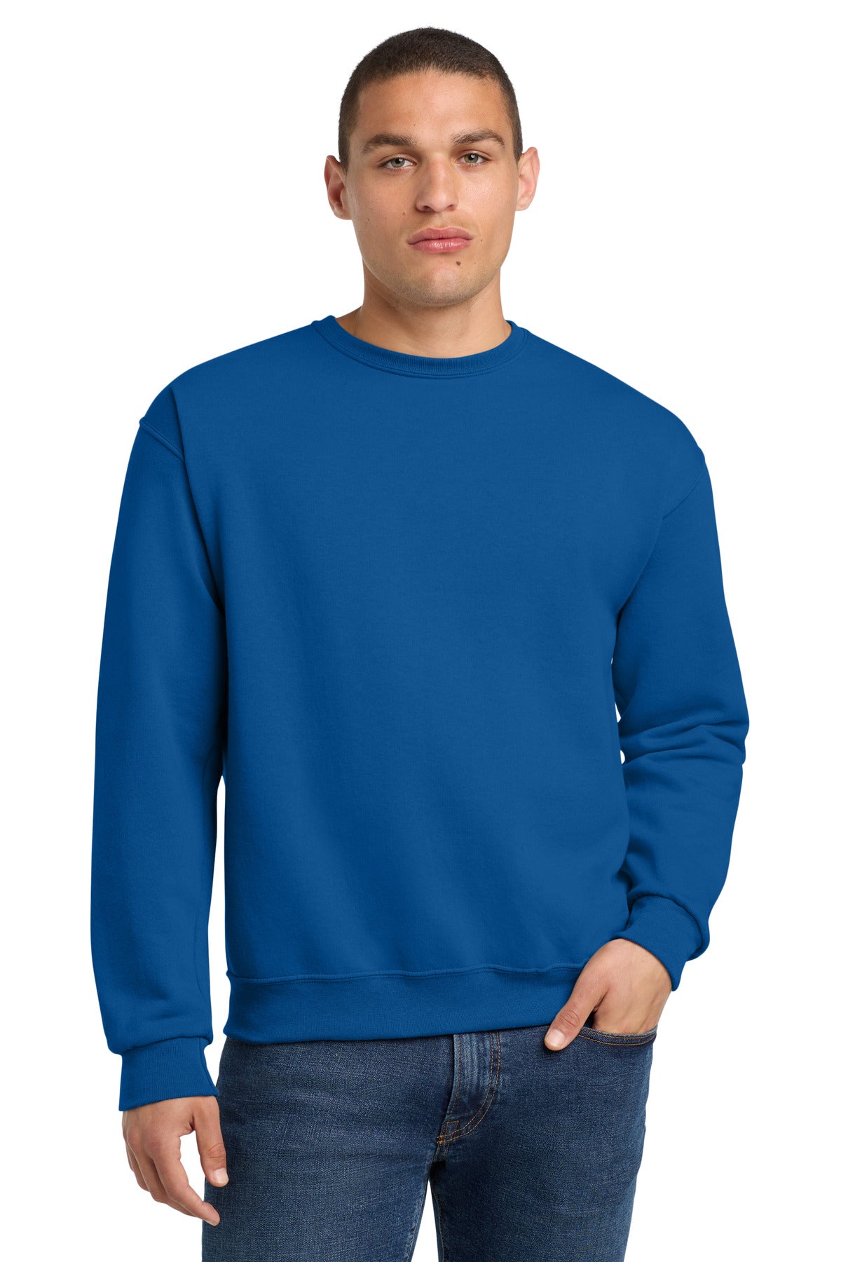 Custom Royal NuBlend Crewneck 562M, personalized by SanCanDo Swag in Argyle, TX