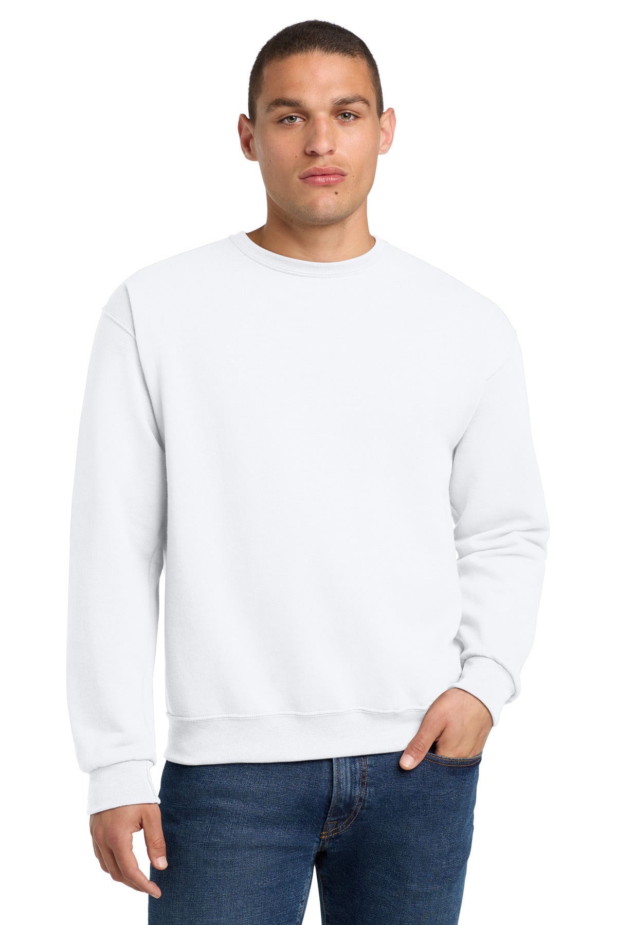 Custom White NuBlend Crewneck 562M, personalized by SanCanDo Swag in Argyle, TX