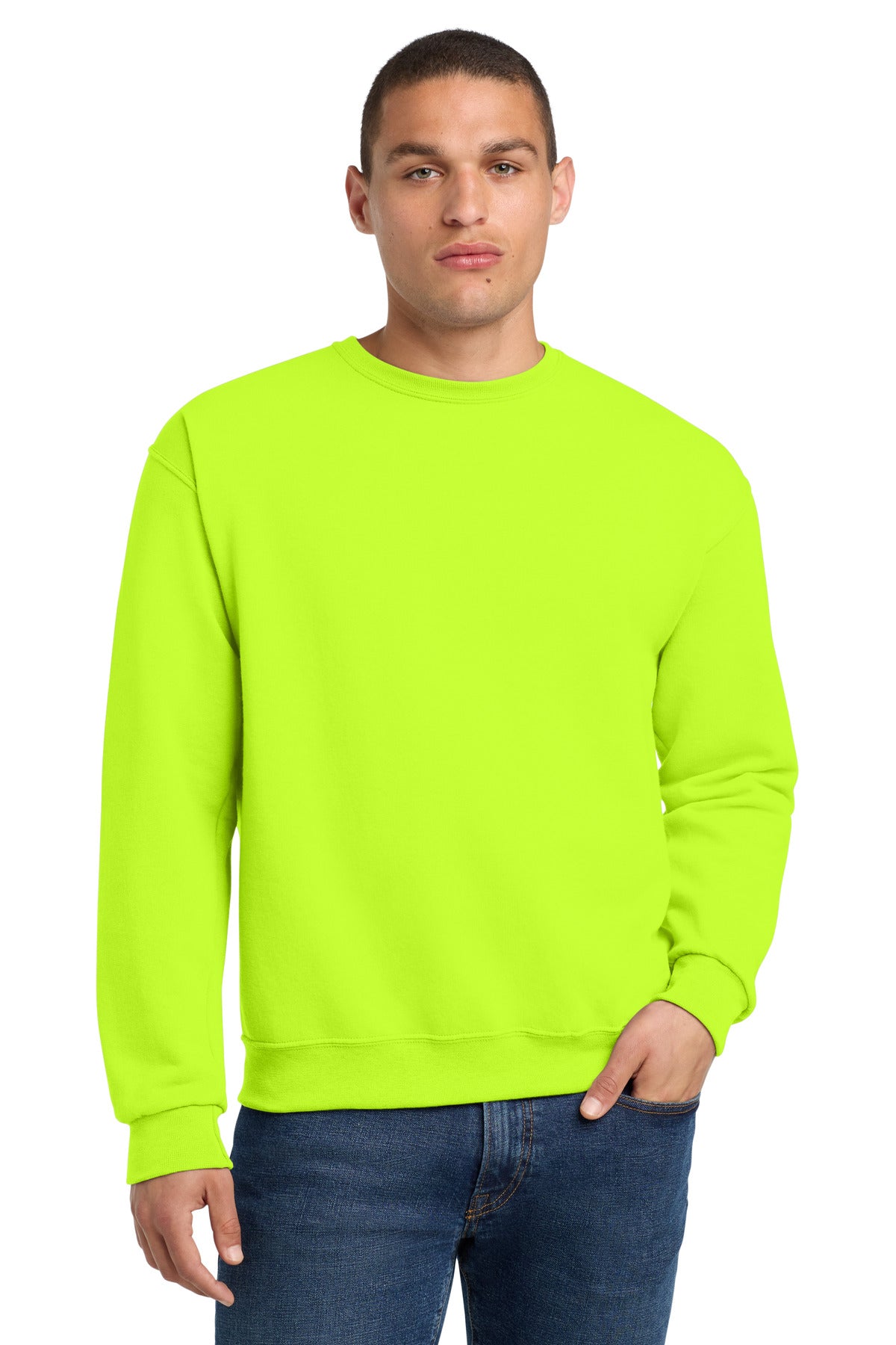 Custom Safety Green NuBlend Crewneck 562M, personalized by SanCanDo Swag in Argyle, TX