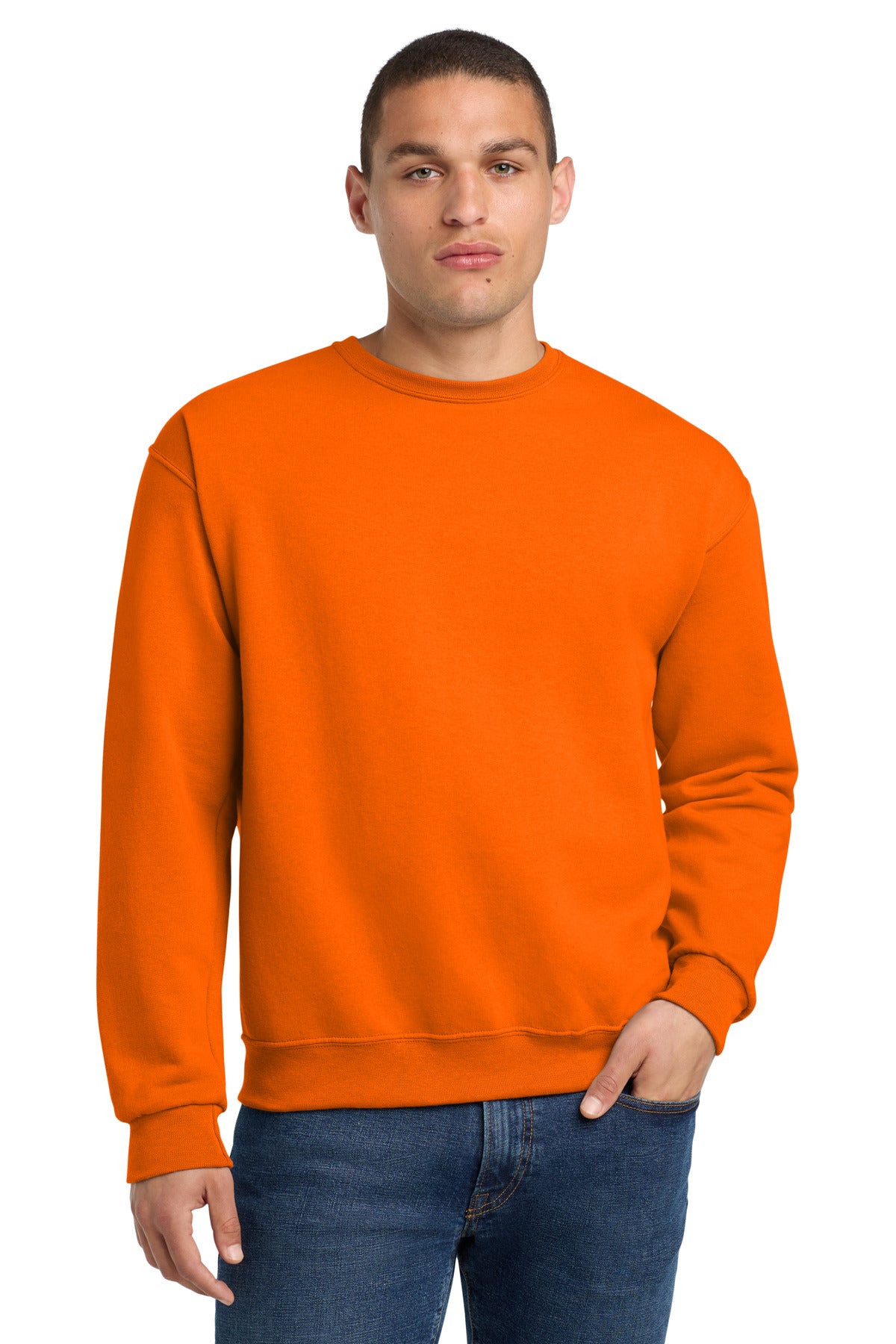 Custom Safety Orange NuBlend Crewneck 562M, personalized by SanCanDo Swag in Argyle, TX