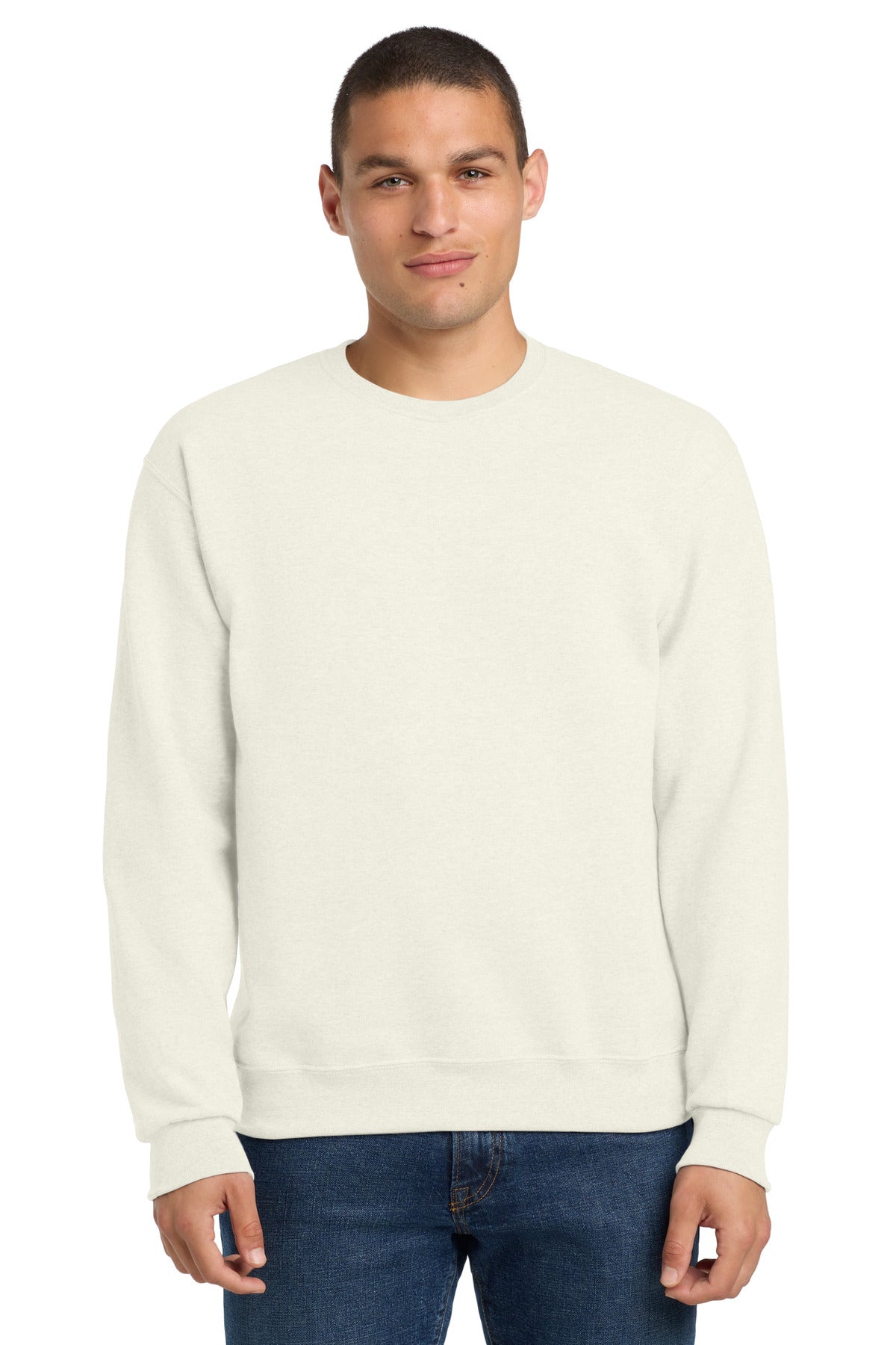 Custom Sweet Cream Heather NuBlend Crewneck 562M, personalized by SanCanDo Swag in Argyle, TX