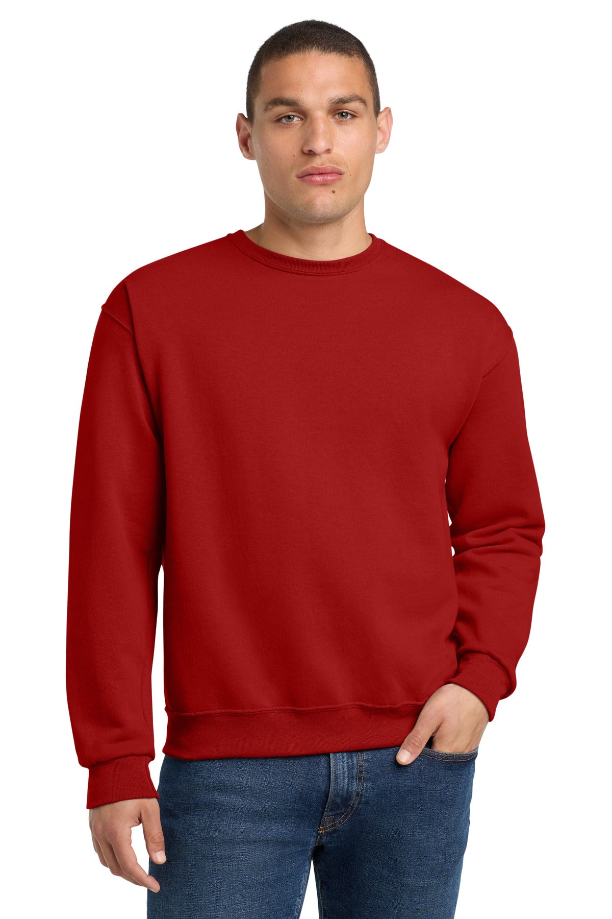 Custom True Red NuBlend Crewneck 562M, personalized by SanCanDo Swag in Argyle, TX