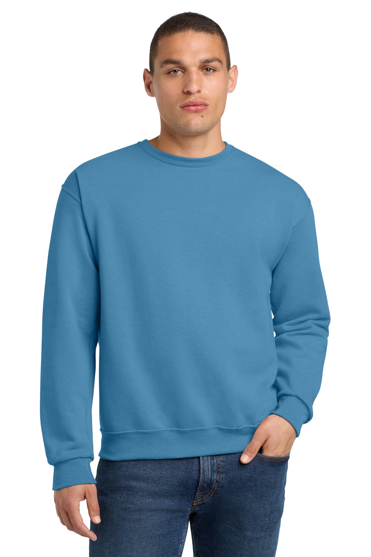 Custom Columbia Blue NuBlend Crewneck 562M, personalized by SanCanDo Swag in Argyle, TX