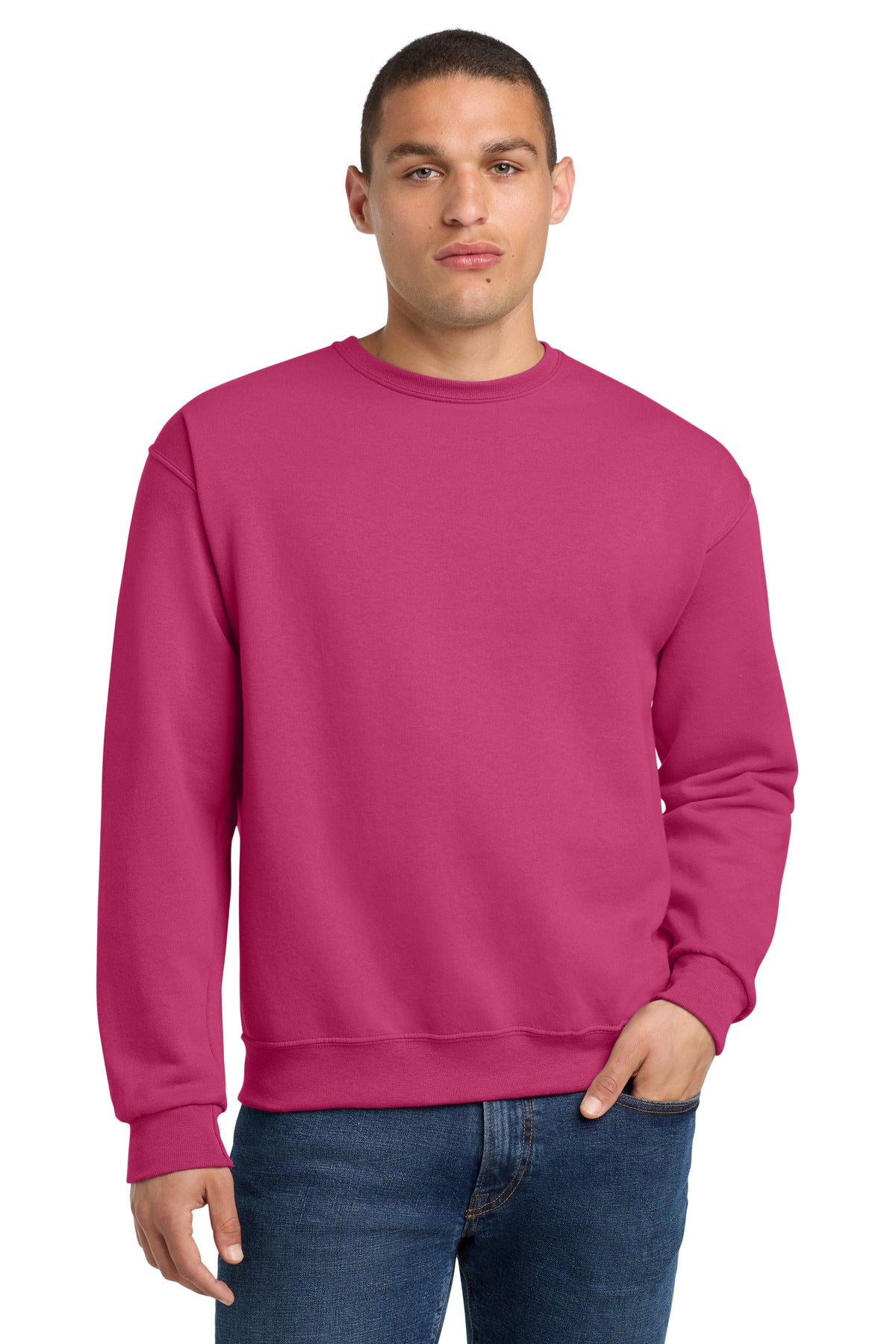 Custom Cyber Pink NuBlend Crewneck 562M, personalized by SanCanDo Swag in Argyle, TX
