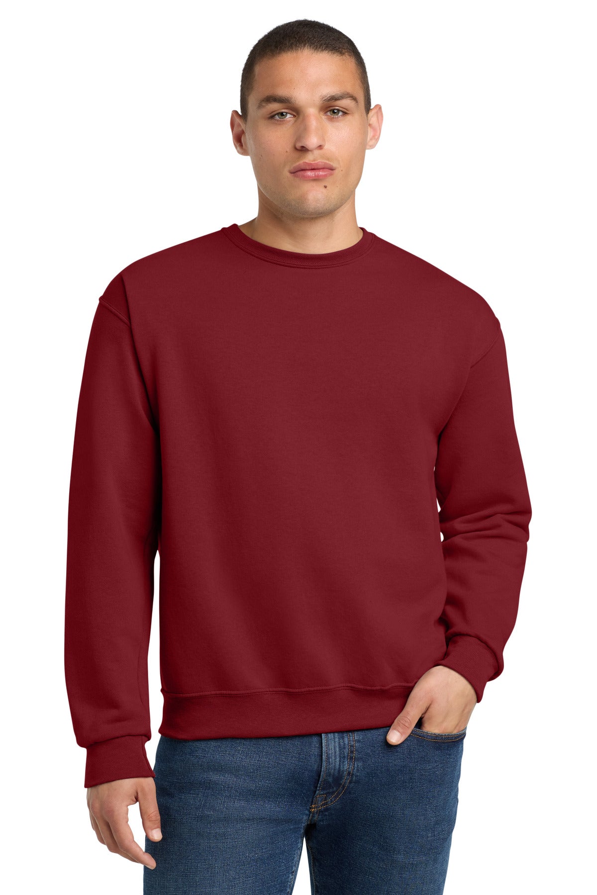 Custom Cardinal NuBlend Crewneck 562M, personalized by SanCanDo Swag in Argyle, TX