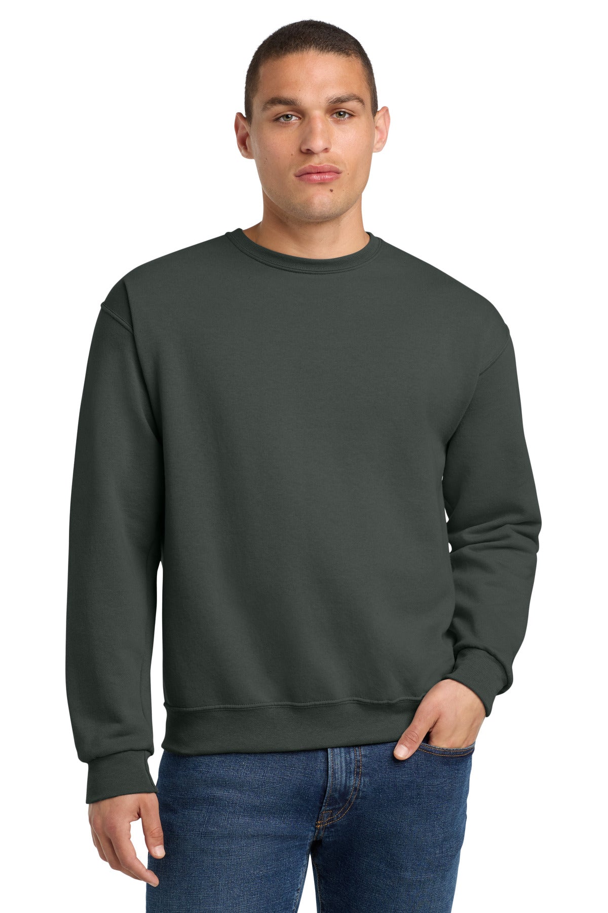 Custom Charcoal Grey NuBlend Crewneck 562M, personalized by SanCanDo Swag in Argyle, TX