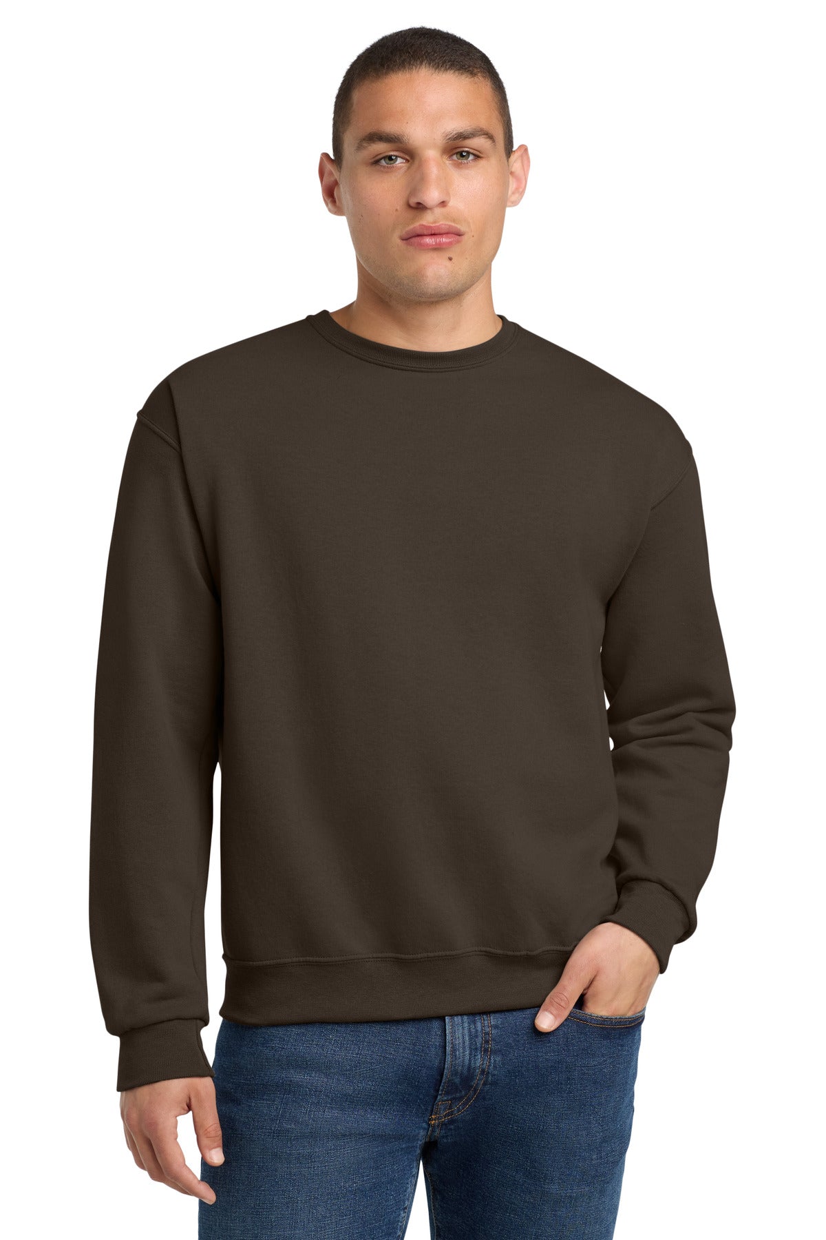 Custom Chocolate NuBlend Crewneck 562M, personalized by SanCanDo Swag in Argyle, TX