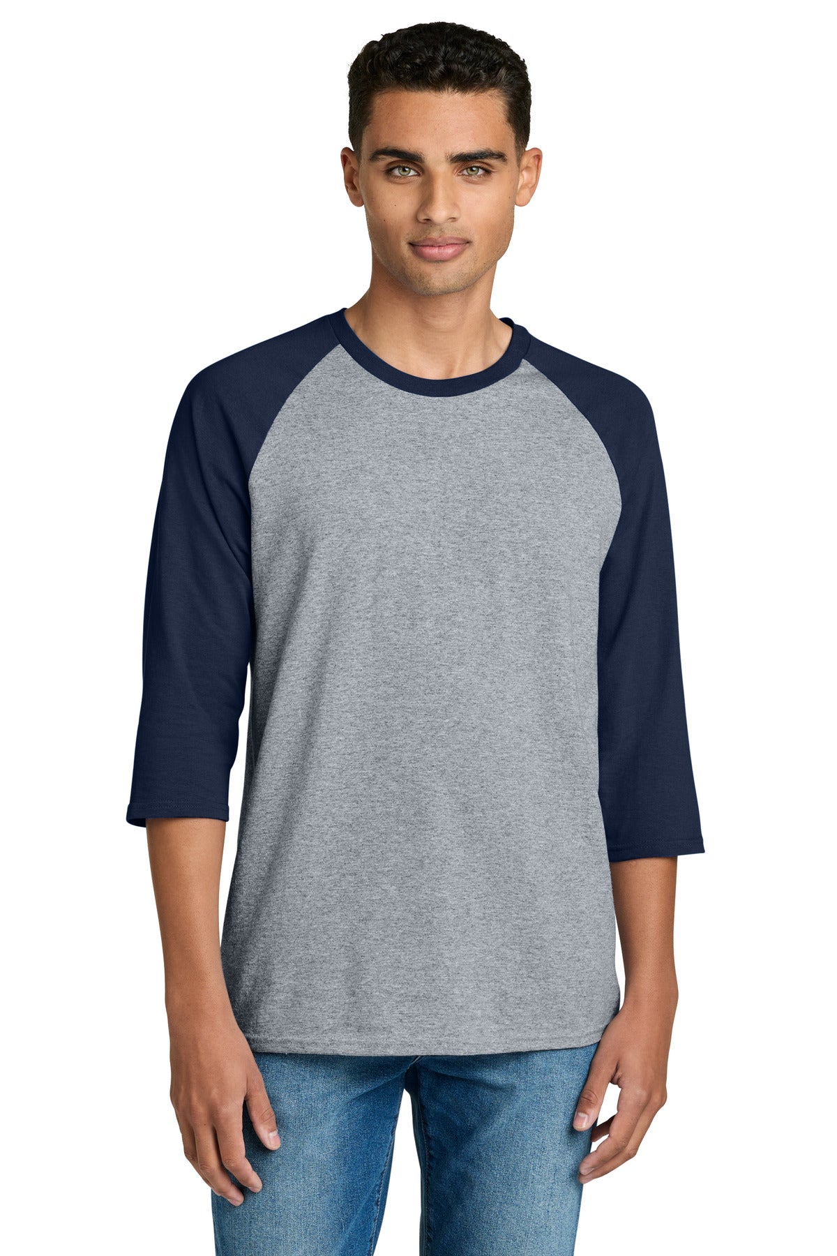 Custom Sport Grey Trim Navy Heavy Cotton™ 3/4-Sleeve Raglan Tee 5700, personalized by SanCanDo Swag in Argyle, TX